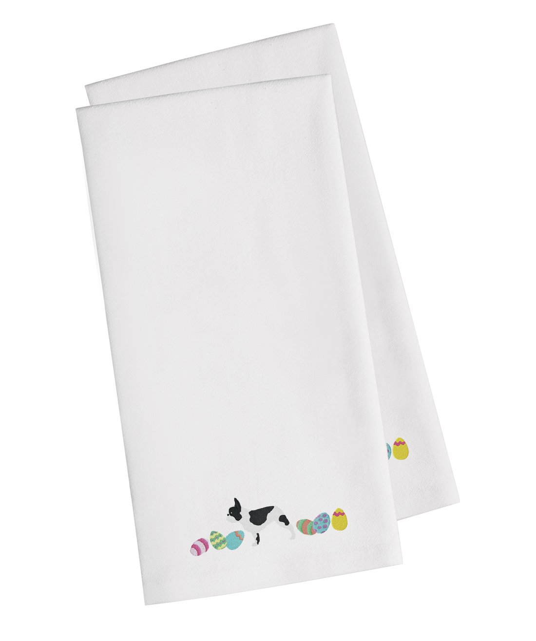 French Bulldog Easter White Embroidered Towel Set of 2 Decorative Bathroom Guest Hand Towel for Hand, Face, Tea, Dishcloth, 19 X 25, White