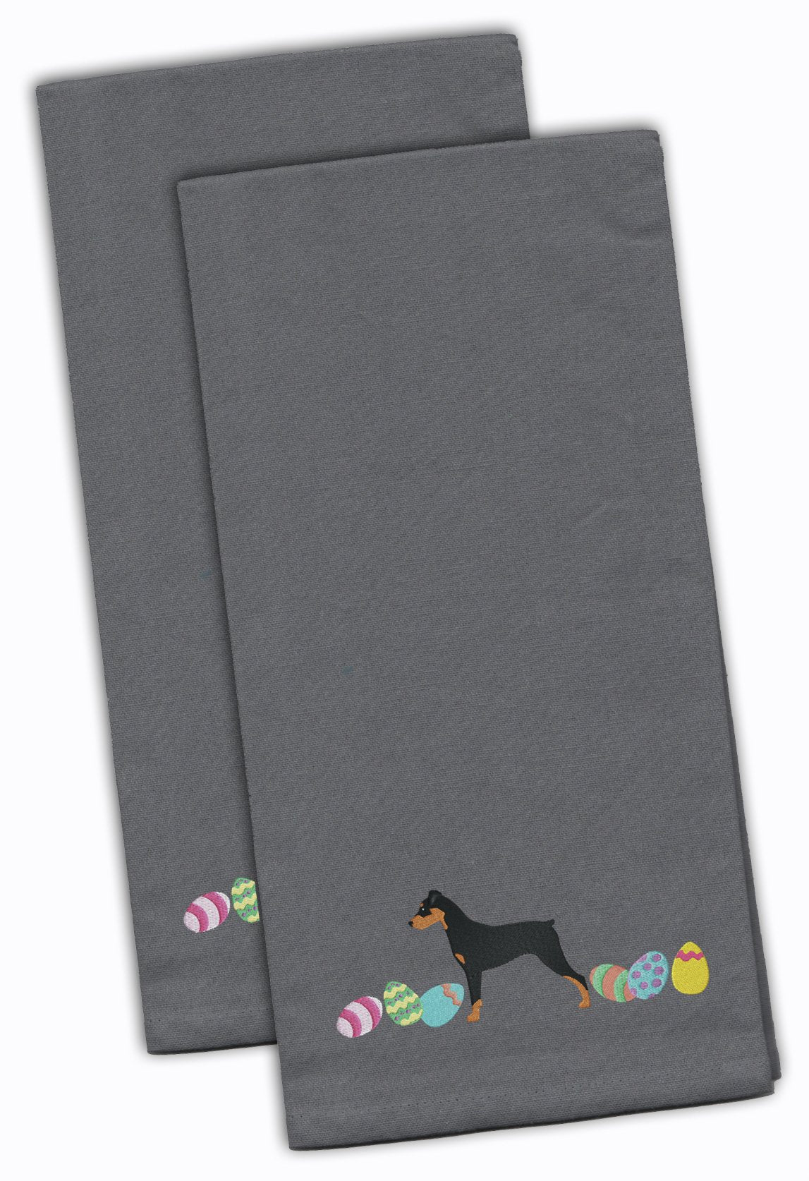 German Pinscher Easter Gray Embroidered Towel Set of 2