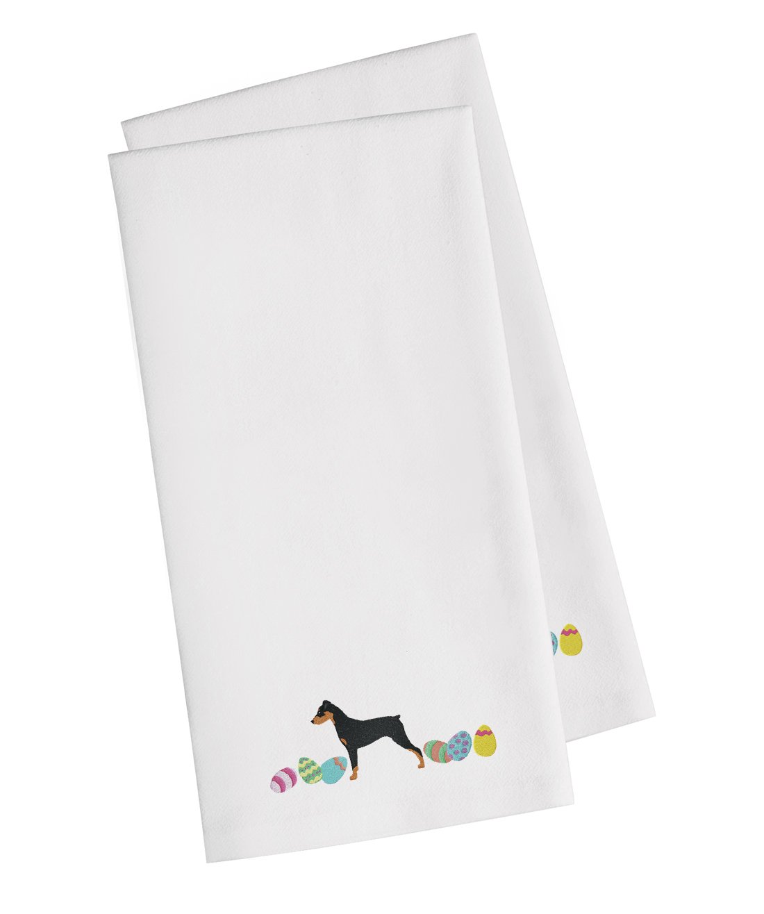 German Pinscher Easter White Embroidered Towel Set of 2 Decorative Bathroom Guest Hand Towel for Hand, Face, Tea, Dishcloth, 19 X 25, White