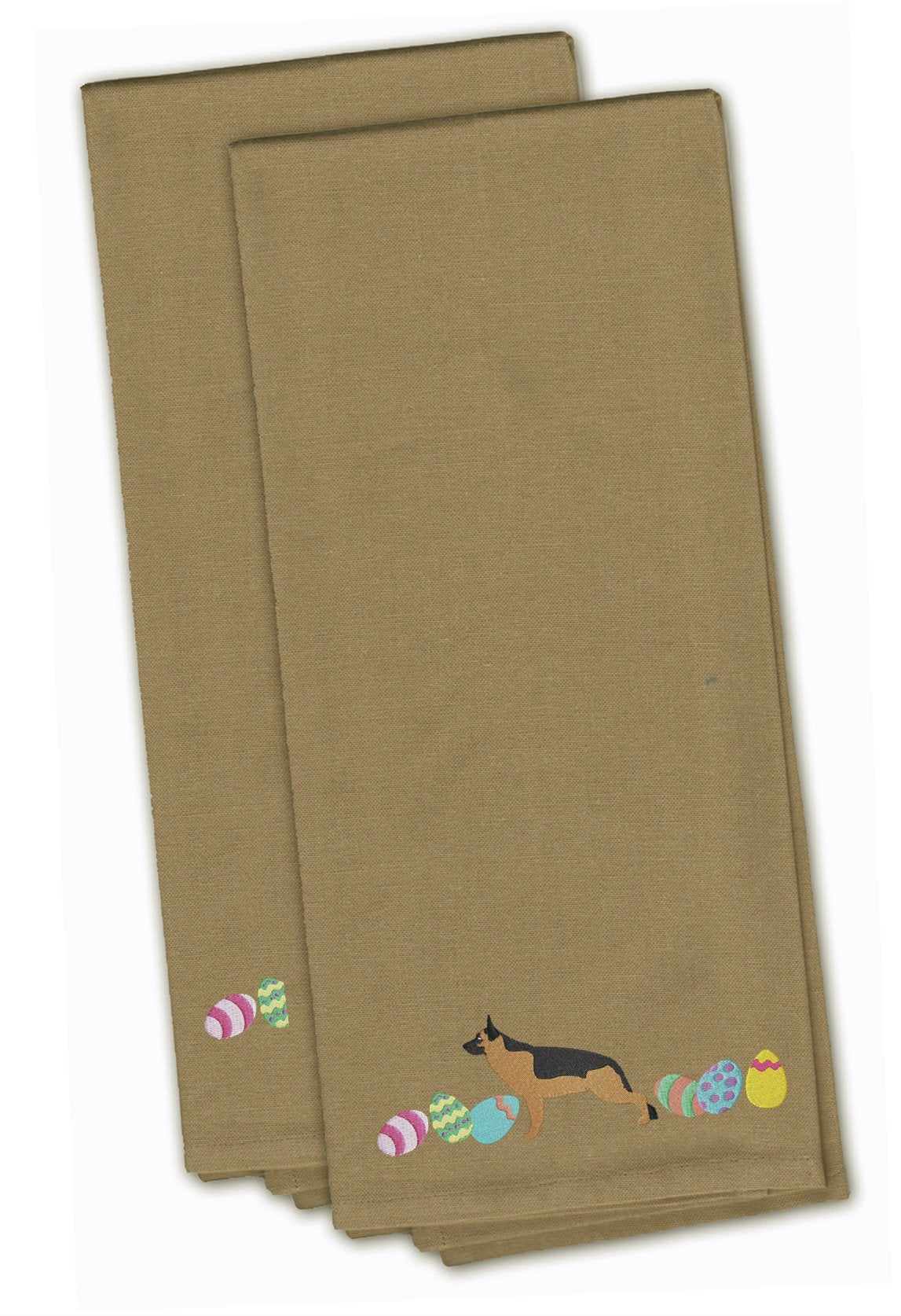 German Shepherd Easter Tan Embroidered Towel Set of 2 Decorative Bathroom Guest Hand Towel for Hand, Face, Tea, Dishcloth, 19 X 25, Tan