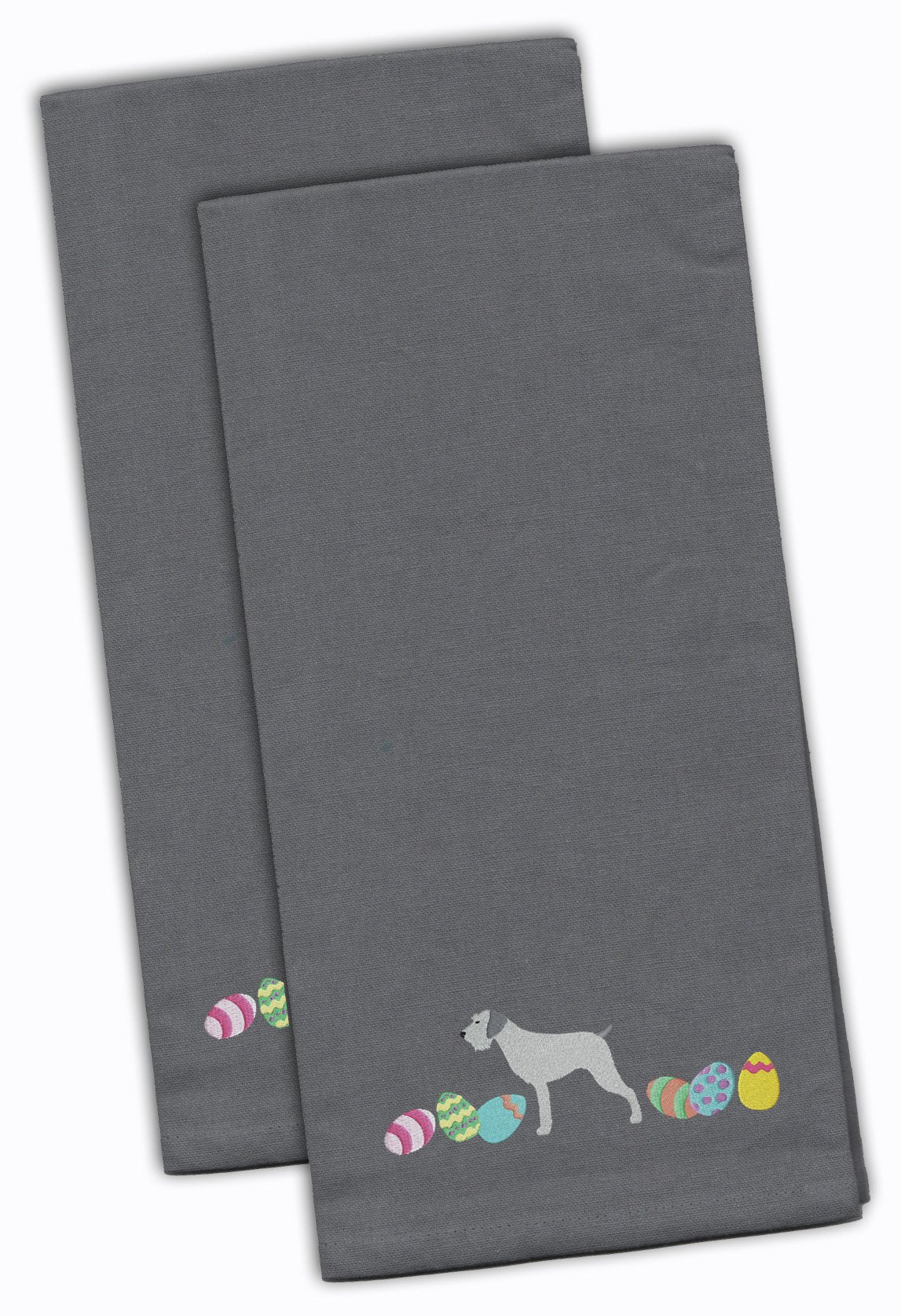 German Wirehaired Pointer Easter Gray Embroidered Towel Set of 2