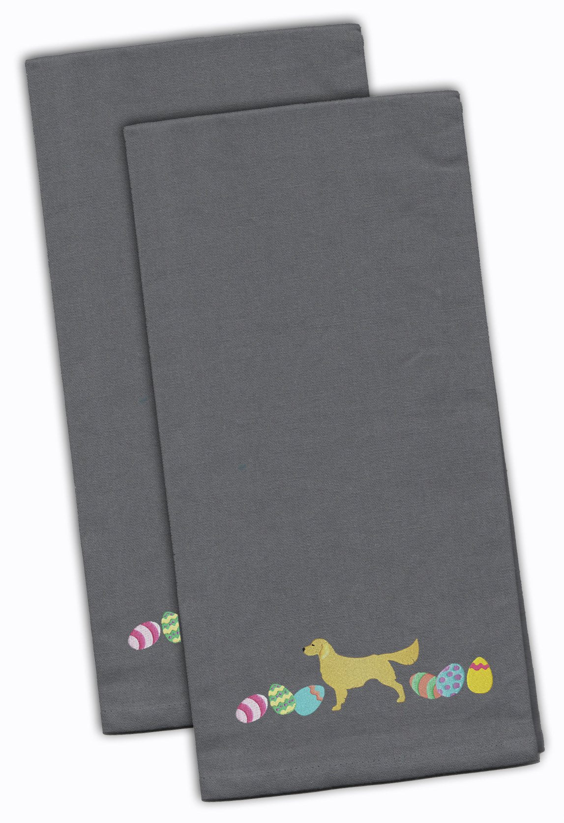 Golden Retriever Easter Gray Embroidered Towel Set of 2