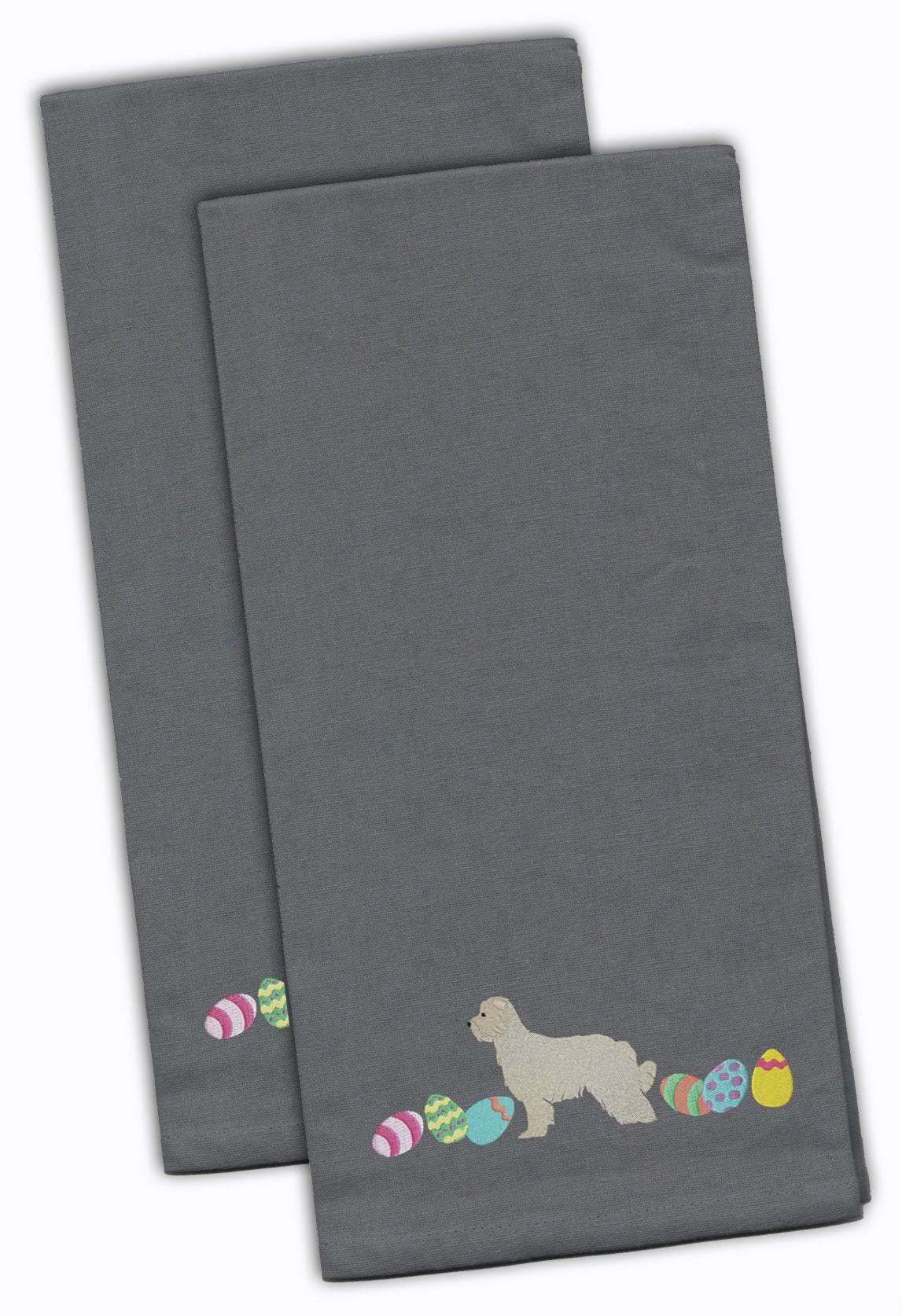 Great Pyrenees Easter Gray Embroidered Towel Set of 2