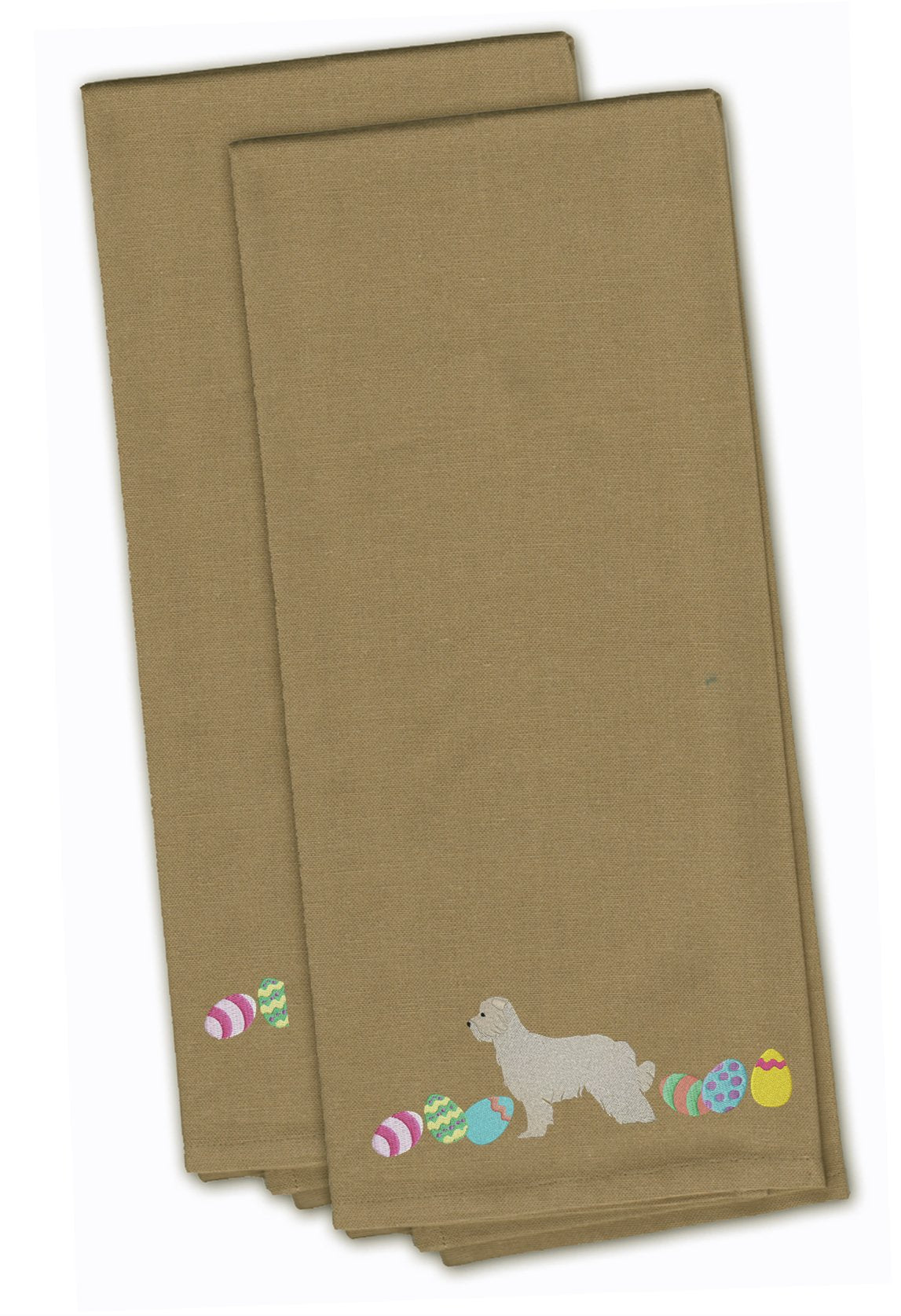Great Pyrenees Easter Tan Embroidered Towel Set of 2 Decorative Bathroom Guest Hand Towel for Hand, Face, Tea, Dishcloth, 19 X 25, Tan
