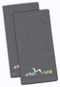 Greyhound Easter Gray Embroidered Towel Set of 2