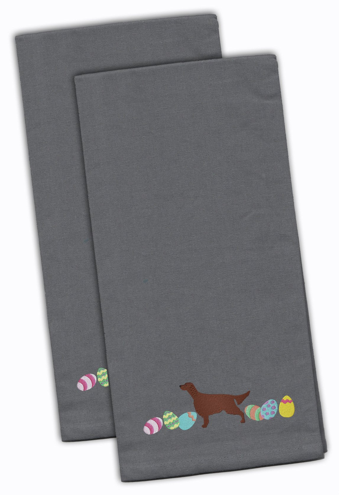 Irish Setter Easter Gray Embroidered Towel Set of 2