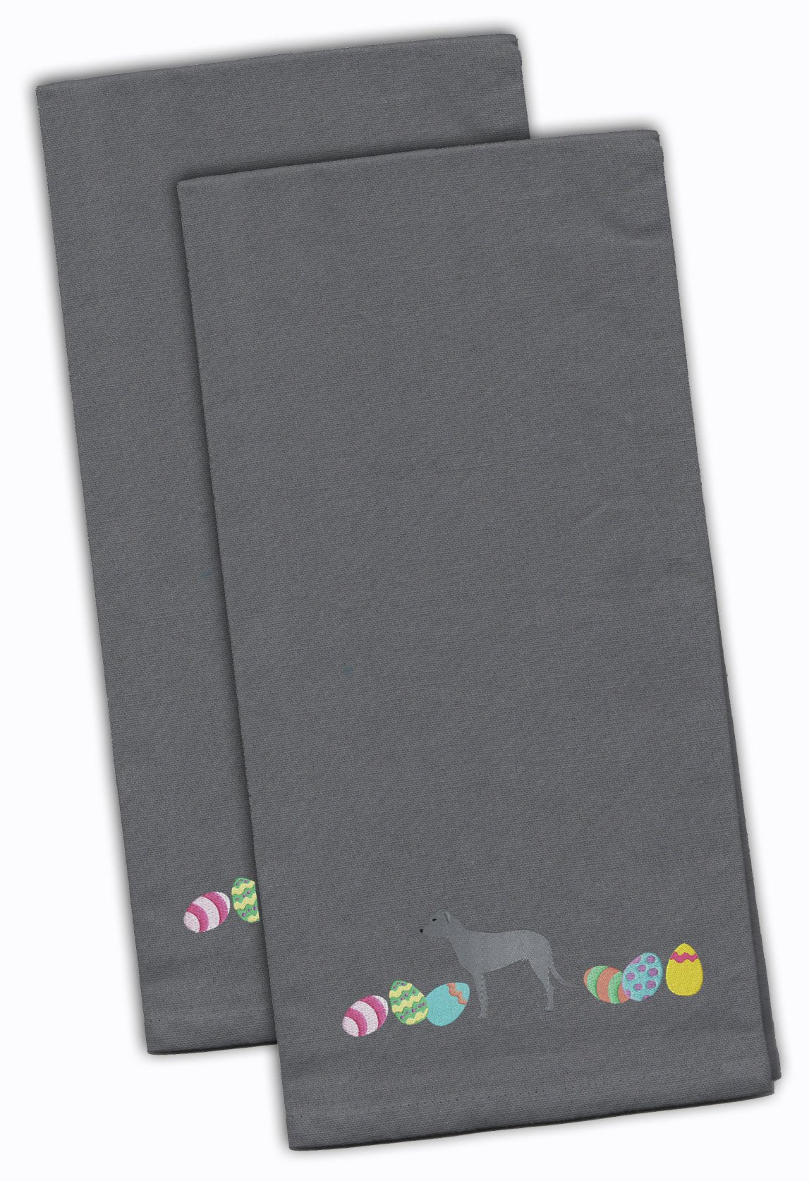 Irish Wolfhound Easter Gray Embroidered Towel Set of 2