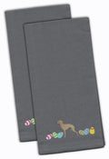 Italian Greyhound Easter Gray Embroidered Towel Set of 2