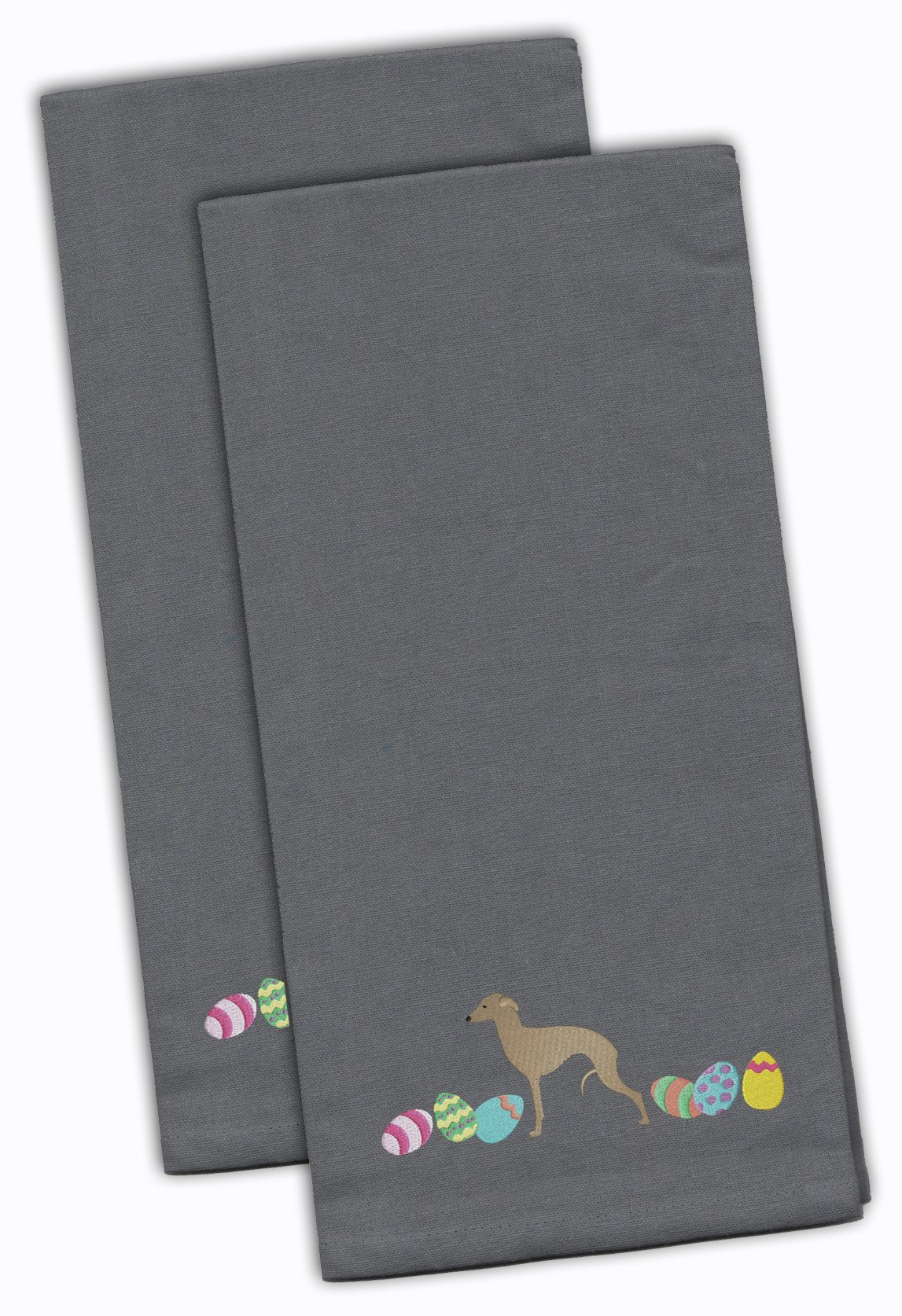 Italian Greyhound Easter Gray Embroidered Towel Set of 2