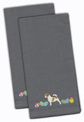 Jack Russell Terrier Easter Gray Embroidered Towel Set of 2