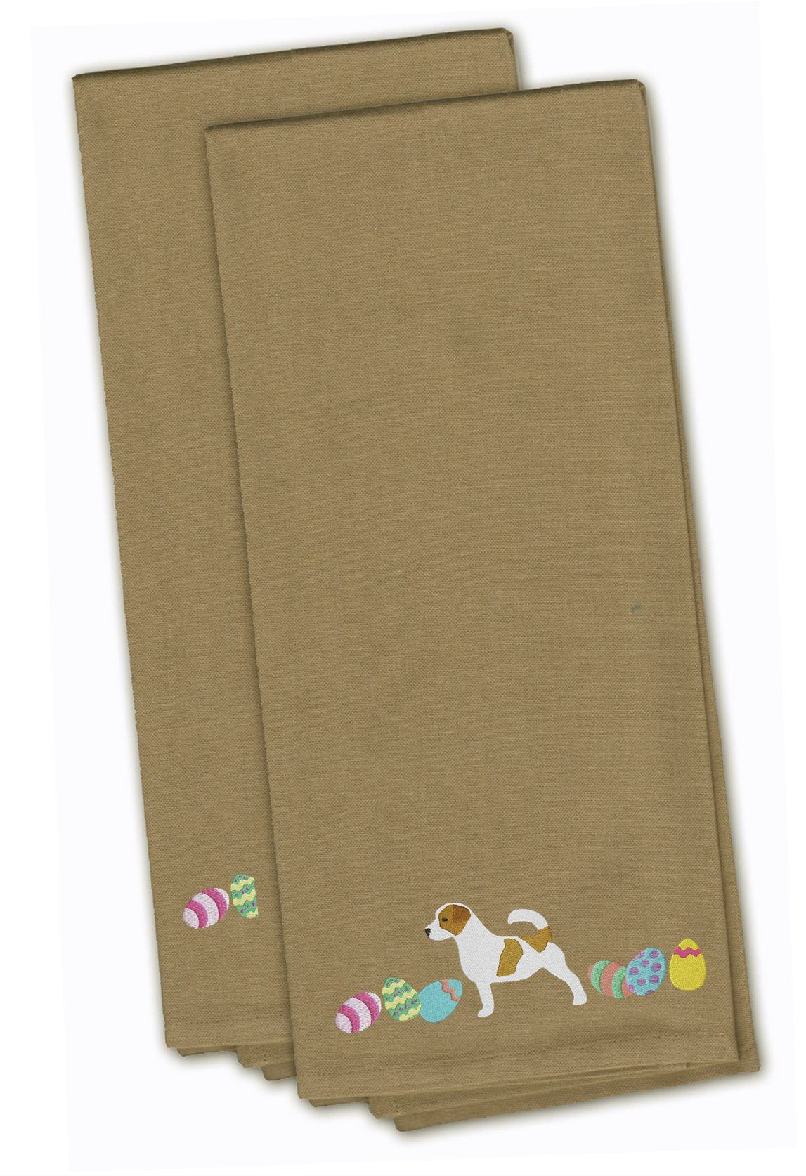 Jack Russell Terrier Easter Tan Embroidered Towel Set of 2 Decorative Bathroom Guest Hand Towel for Hand, Face, Tea, Dishcloth, 19 X 25, Tan