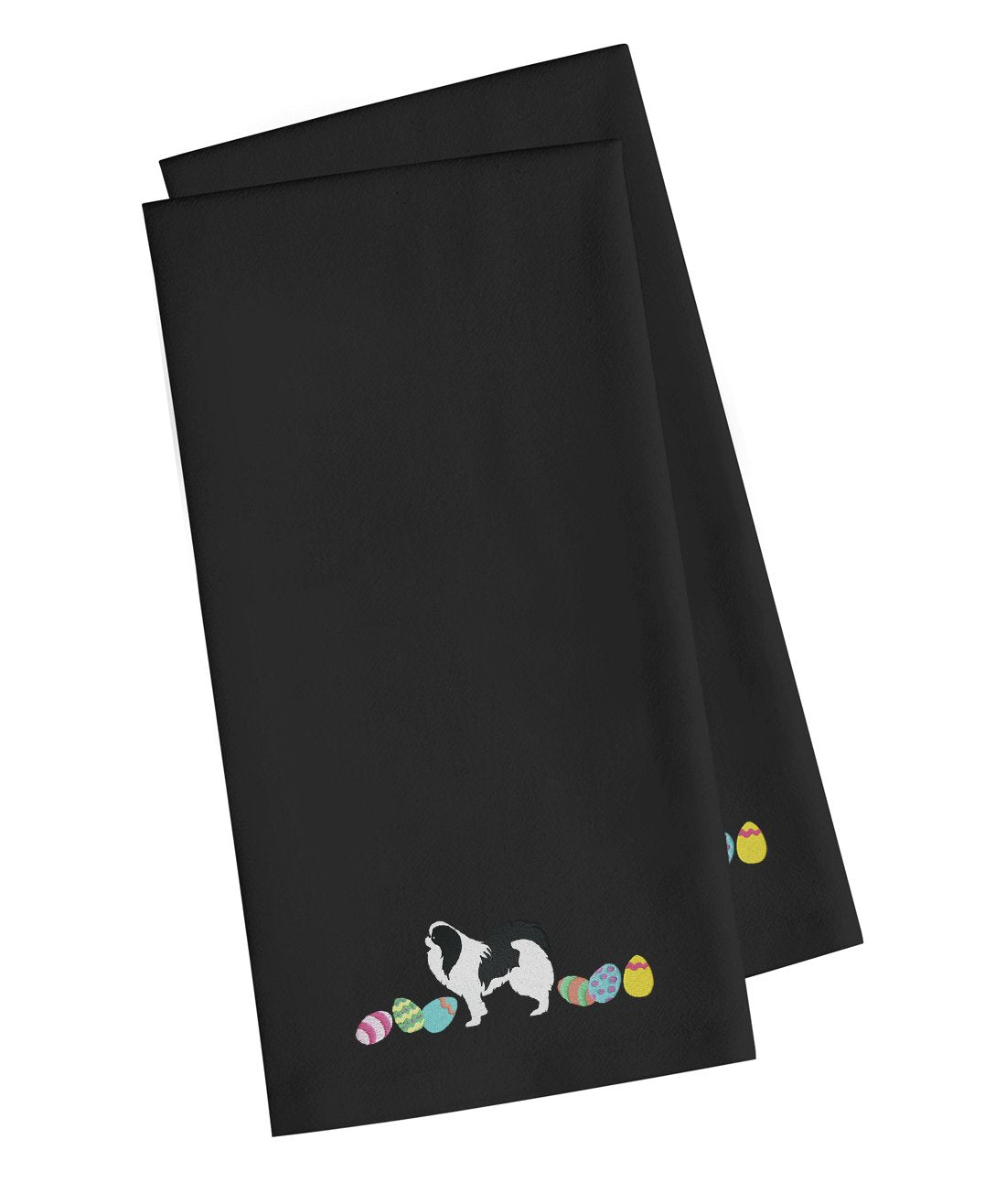 Japanese Chin Easter Black Embroidered Towel Set of 2 Decorative Bathroom Guest Hand Towel for Hand, Face, Tea, Dishcloth, 19 X 25, Black