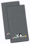 Japanese Chin Easter Gray Embroidered Towel Set of 2
