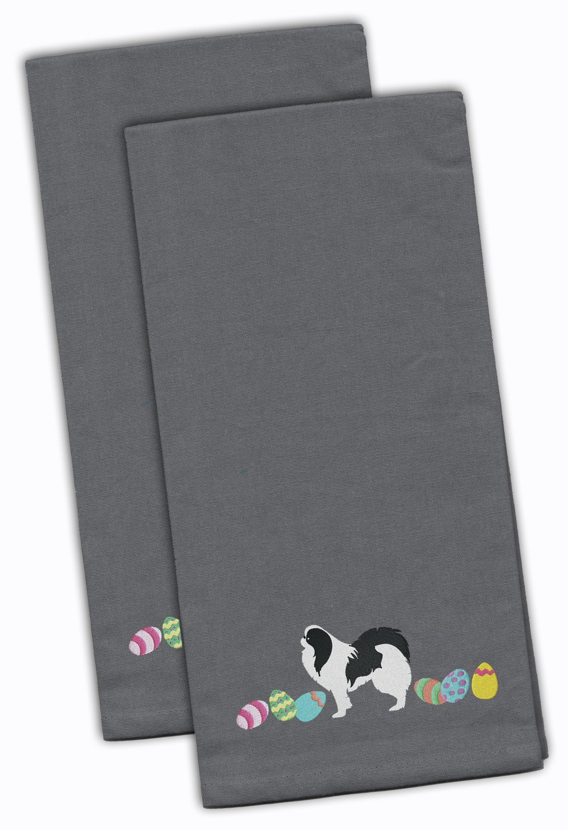 Japanese Chin Easter Gray Embroidered Towel Set of 2