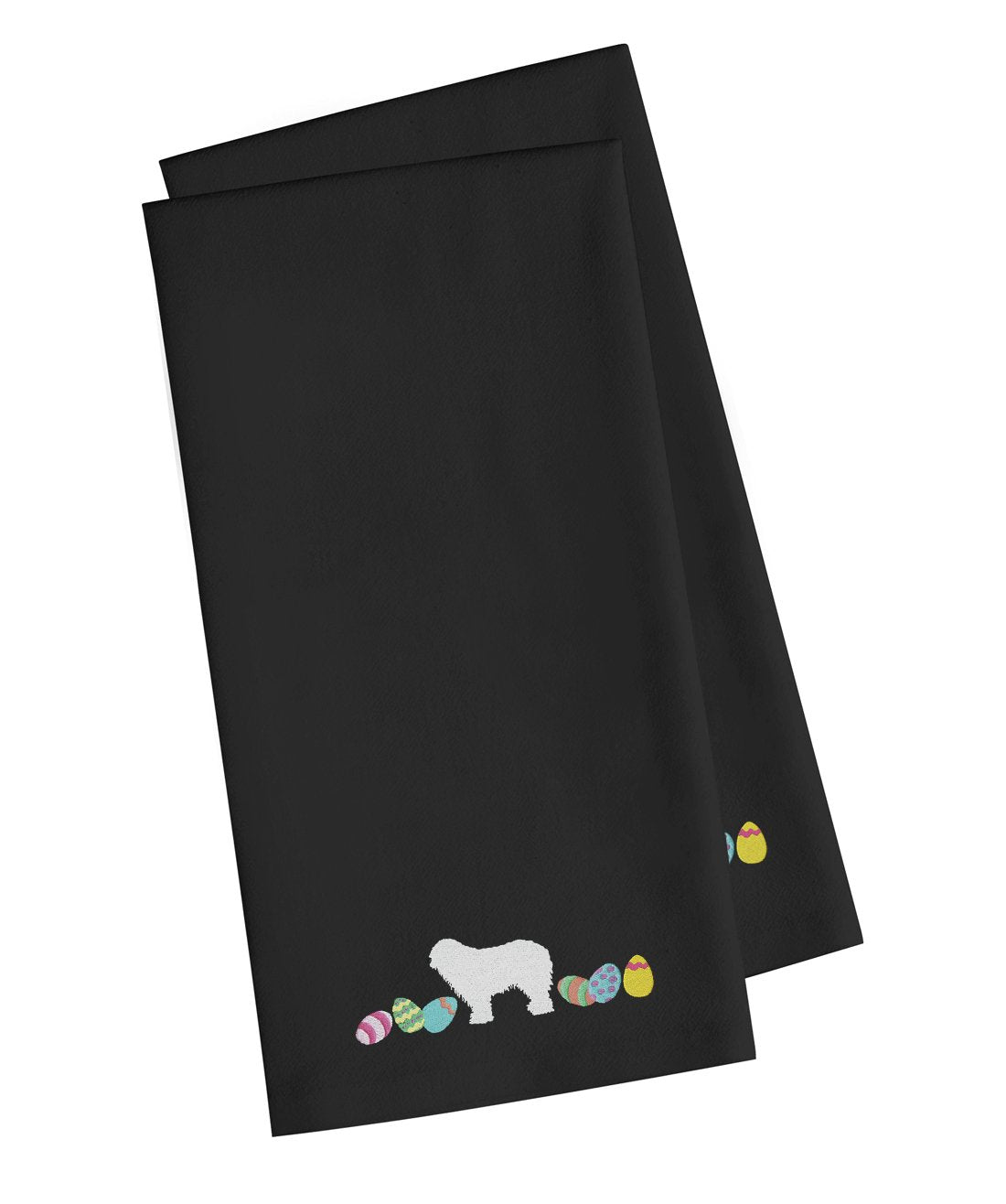 Komondor Easter Black Embroidered Towel Set of 2 Decorative Bathroom Guest Hand Towel for Hand, Face, Tea, Dishcloth, 19 X 25, Black
