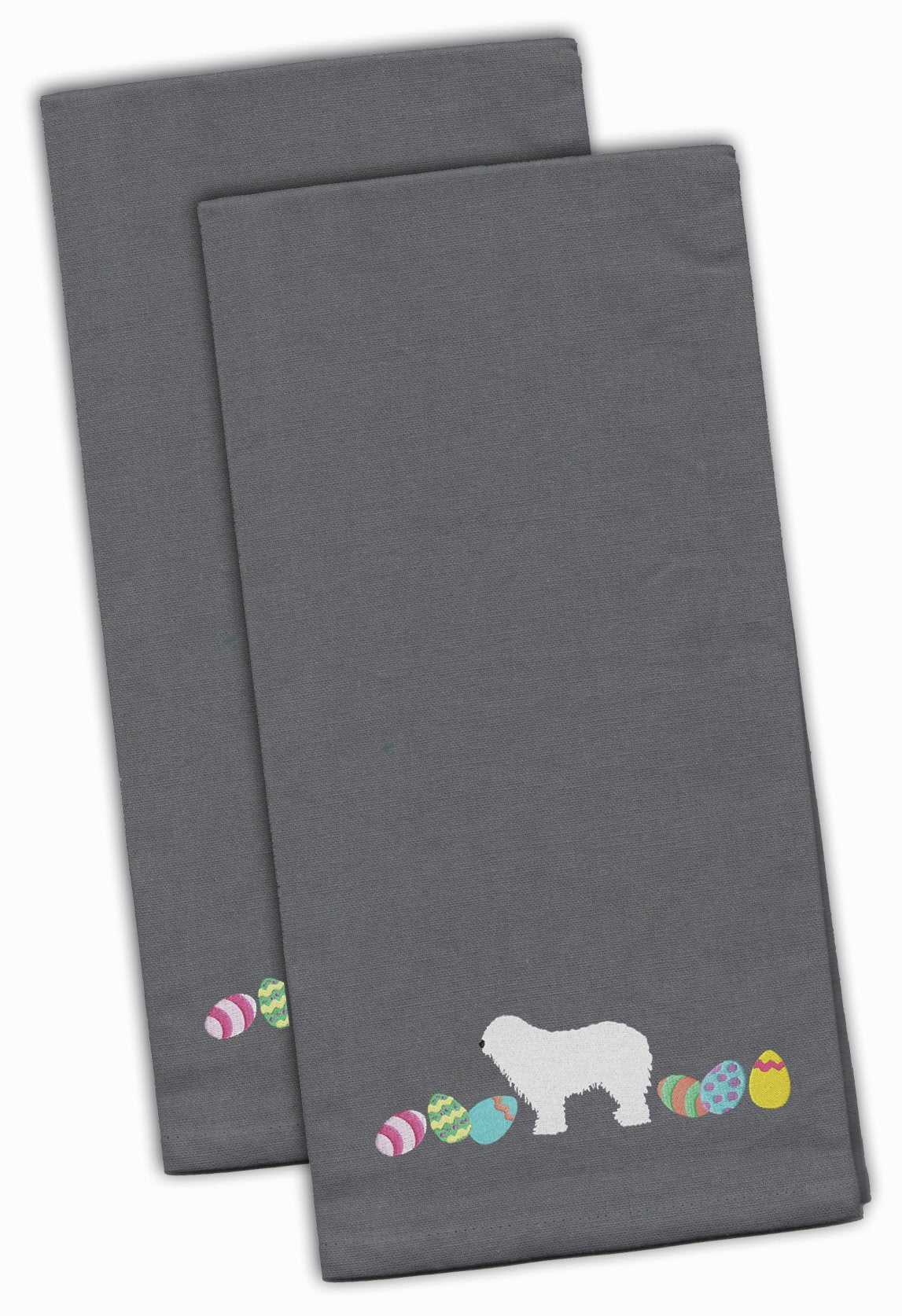 Komondor Easter Gray Embroidered Towel Set of 2