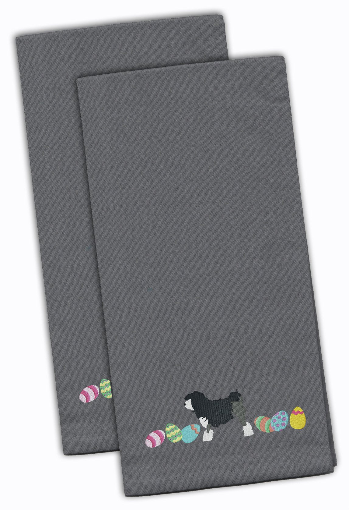 Lowchen Easter Gray Embroidered Towel Set of 2