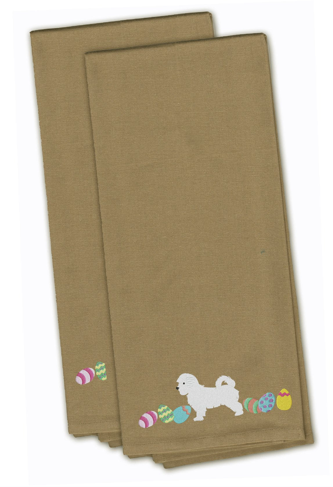 Maltese Easter Tan Embroidered Towel Set of 2 Decorative Bathroom Guest Hand Towel for Hand, Face, Tea, Dishcloth, 19 X 25, Tan