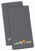 Pekingese Easter Gray Embroidered Towel Set of 2