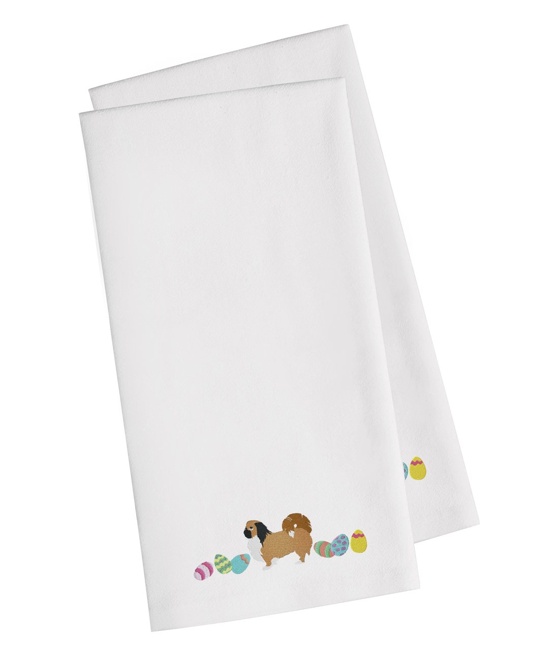 Pekingese Easter White Embroidered Towel Set of 2 Decorative Bathroom Guest Hand Towel for Hand, Face, Tea, Dishcloth, 19 X 25, White