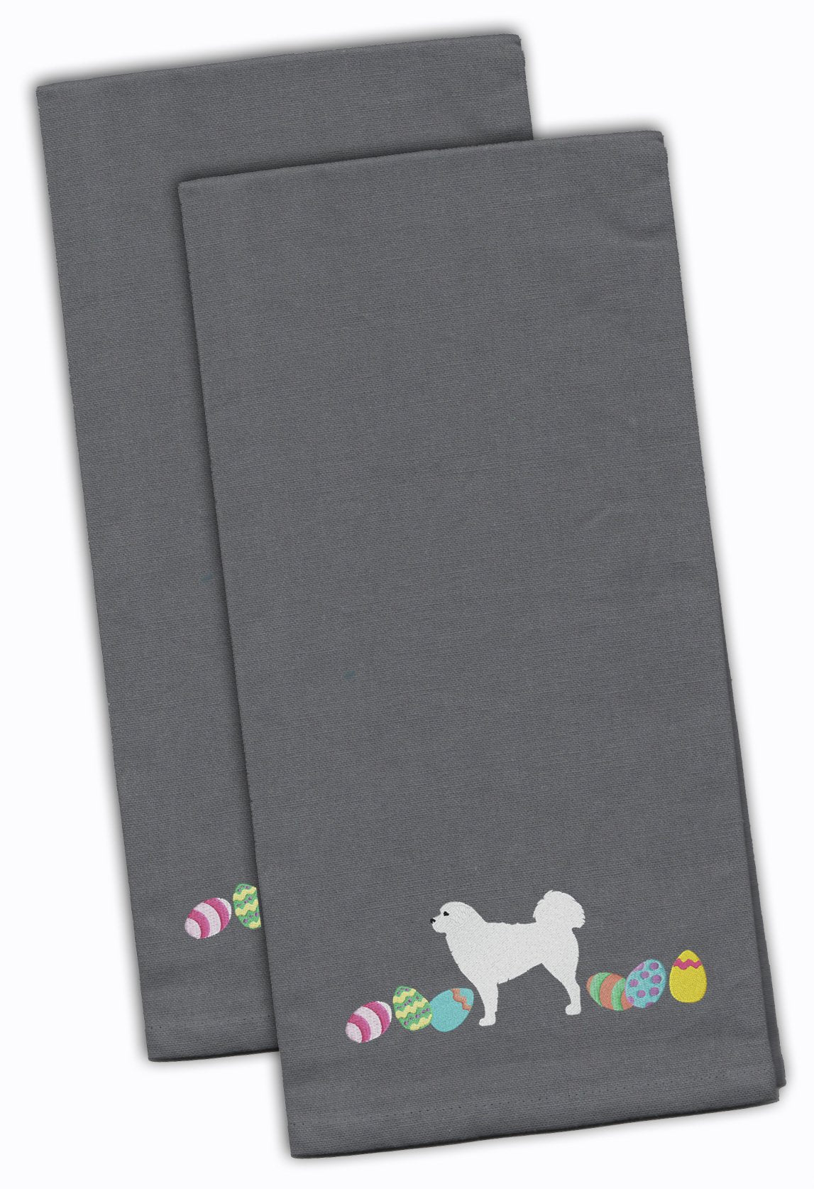 Polish Tatra Sheepdog Easter Gray Embroidered Towel Set of 2