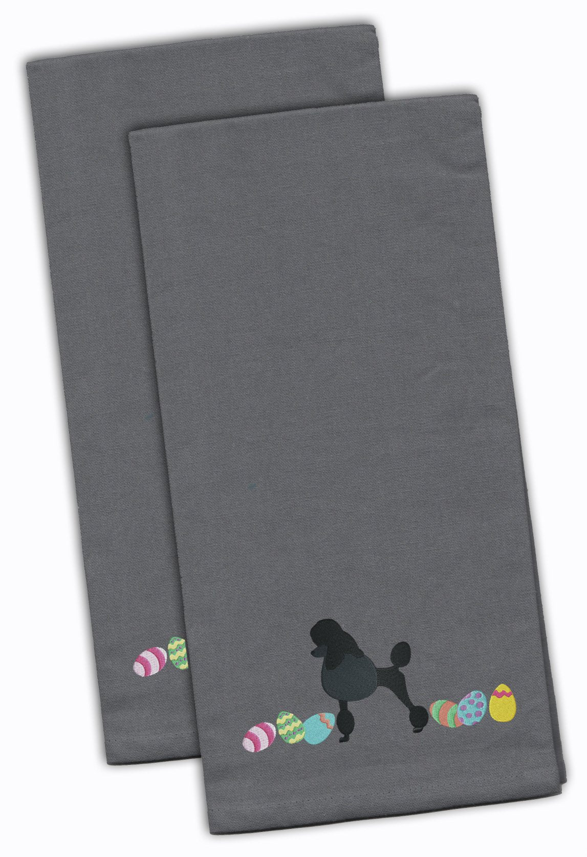 Poodle Easter Gray Embroidered Towel Set of 2