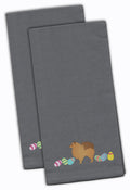 Pomeranian Easter Gray Embroidered Towel Set of 2