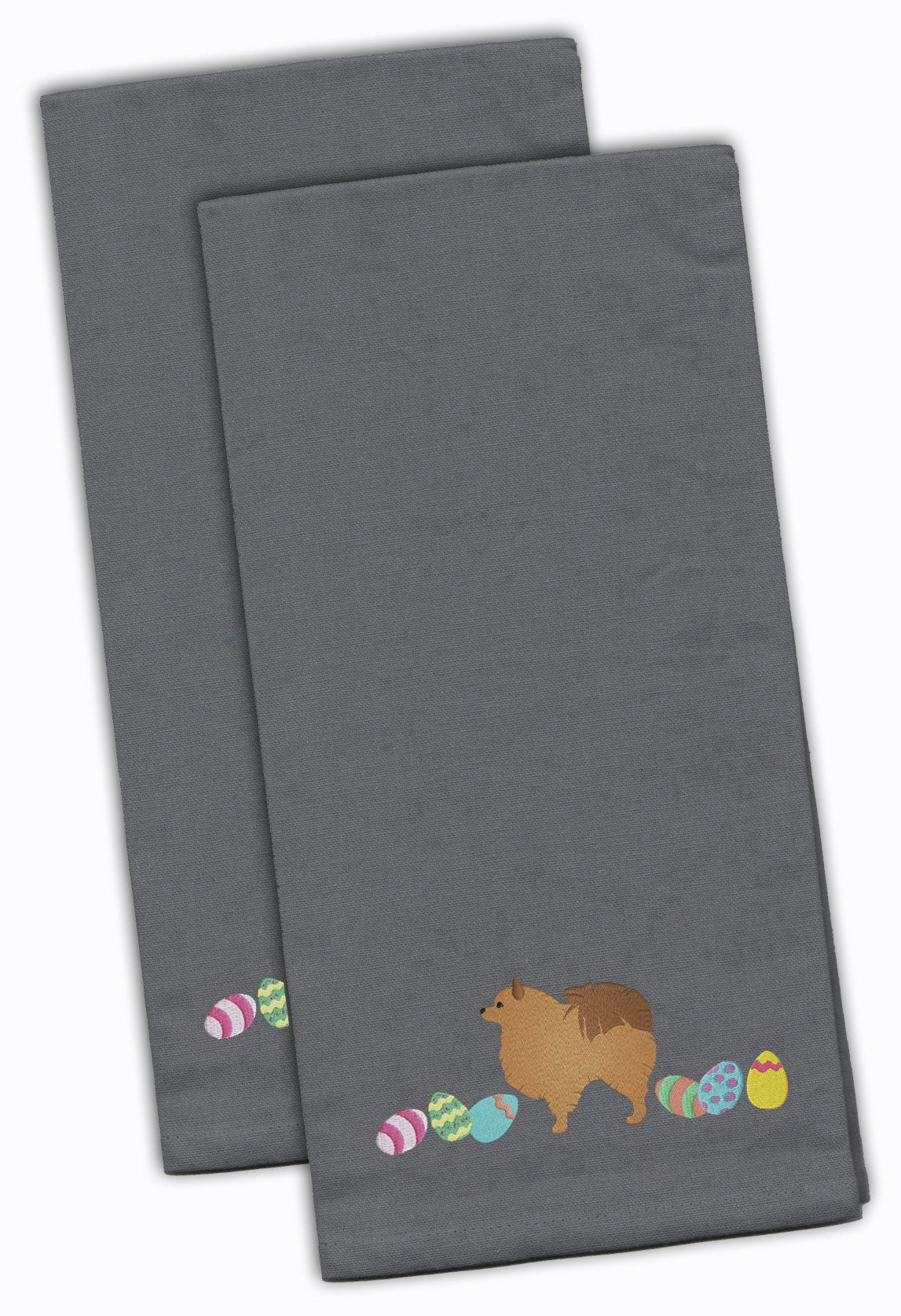 Pomeranian Easter Gray Embroidered Towel Set of 2