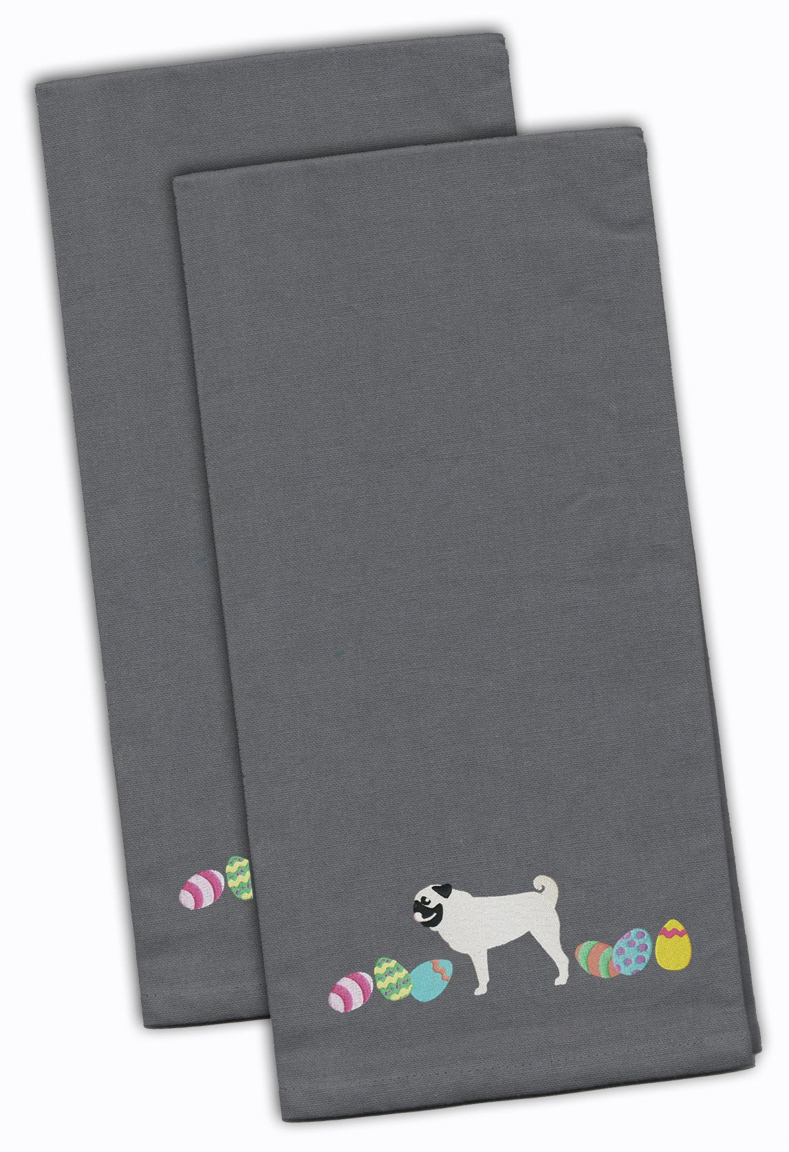 Pug Easter Gray Embroidered Towel Set of 2