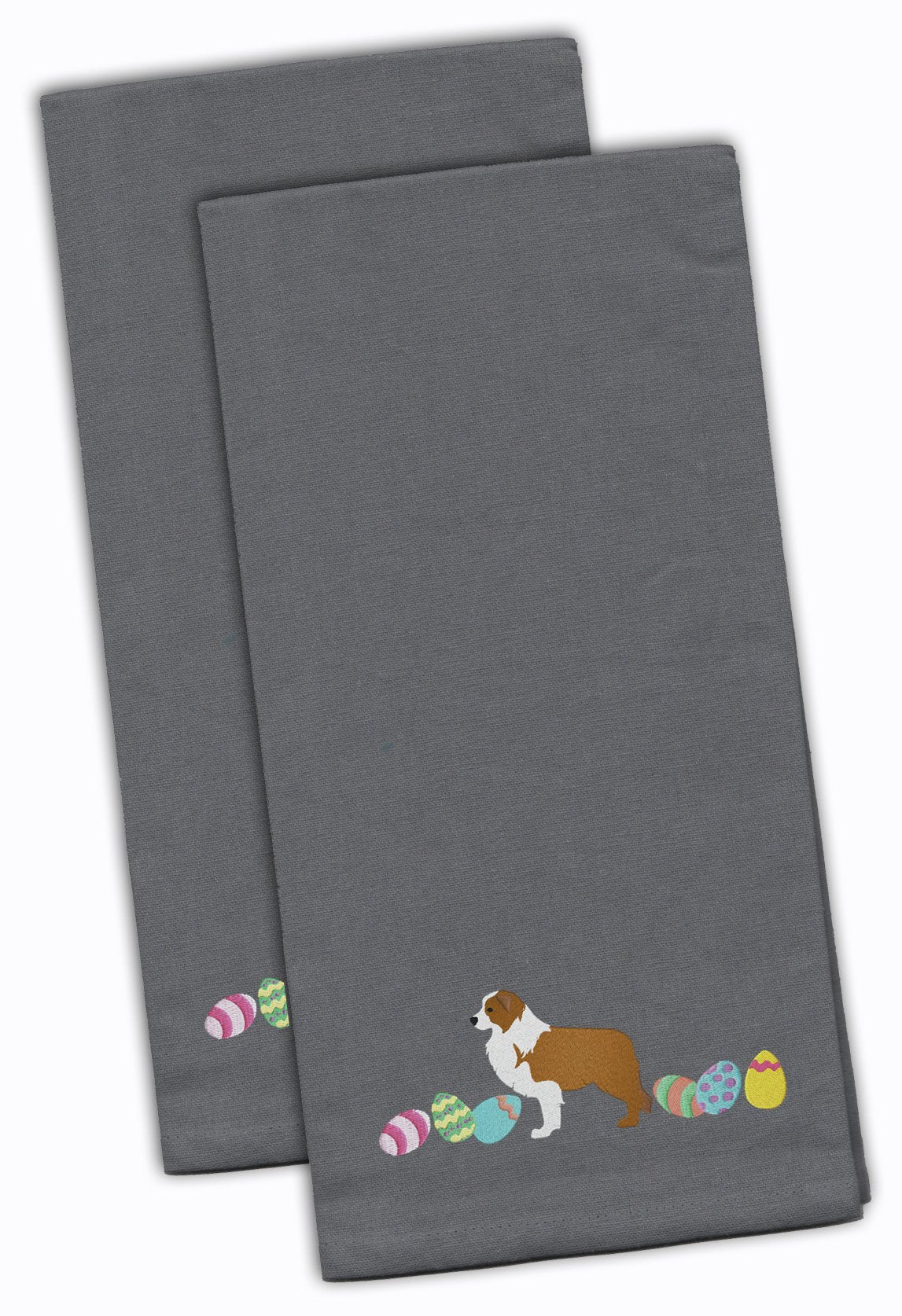 Red Border Collie Easter Gray Embroidered Towel Set of 2