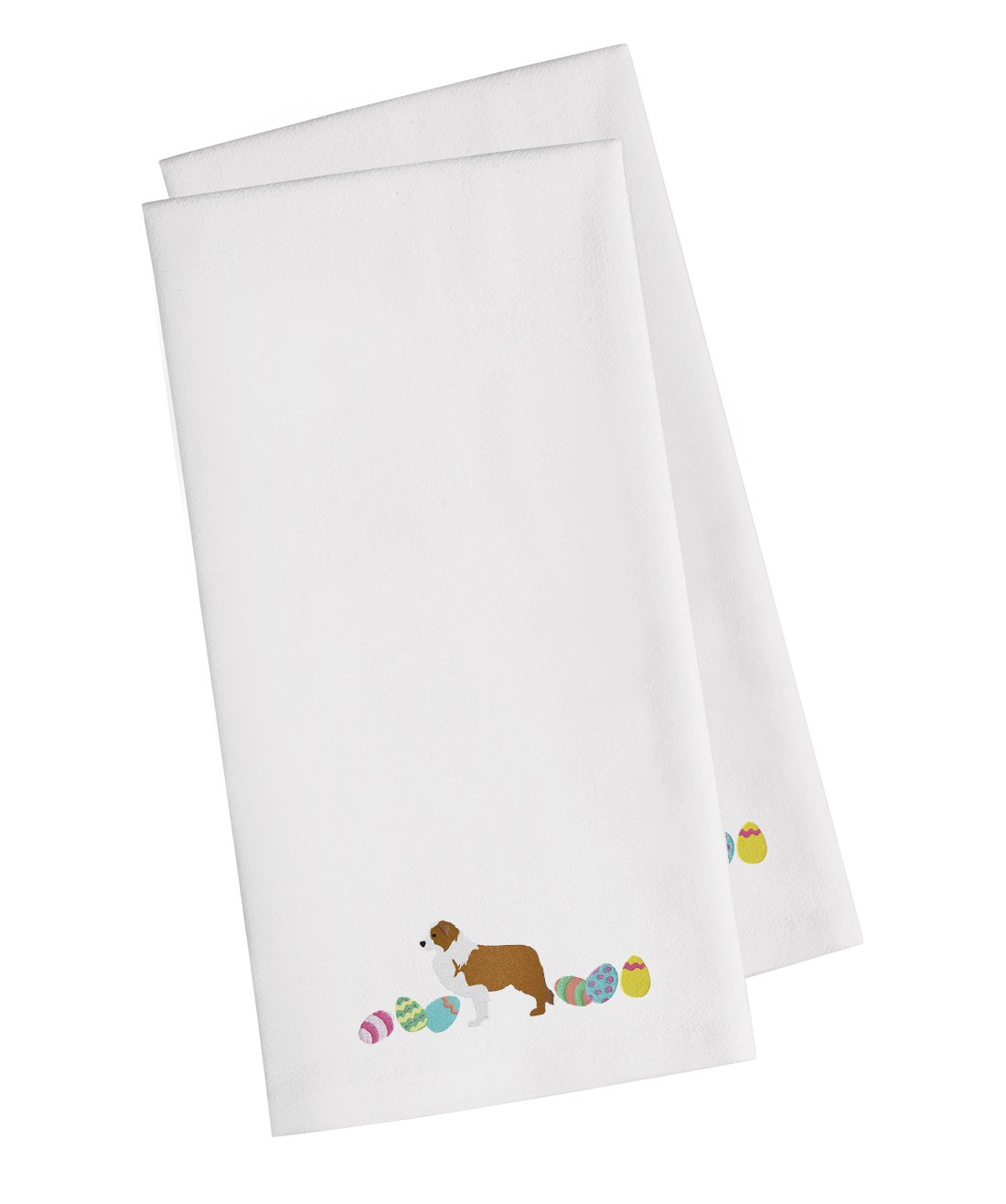 Red Border Collie Easter White Embroidered Towel Set of 2 Decorative Bathroom Guest Hand Towel for Hand, Face, Tea, Dishcloth, 19 X 25, White