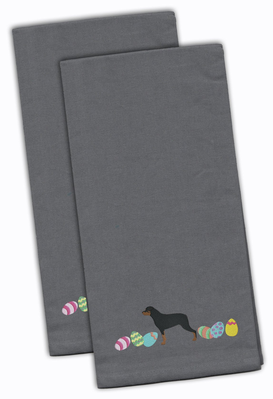 Rottweiler Easter Gray Embroidered Towel Set of 2