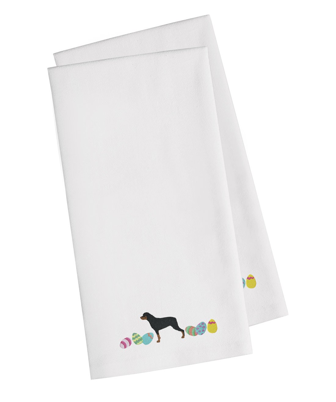 Rottweiler Easter White Embroidered Towel Set of 2 Decorative Bathroom Guest Hand Towel for Hand, Face, Tea, Dishcloth, 19 X 25, White
