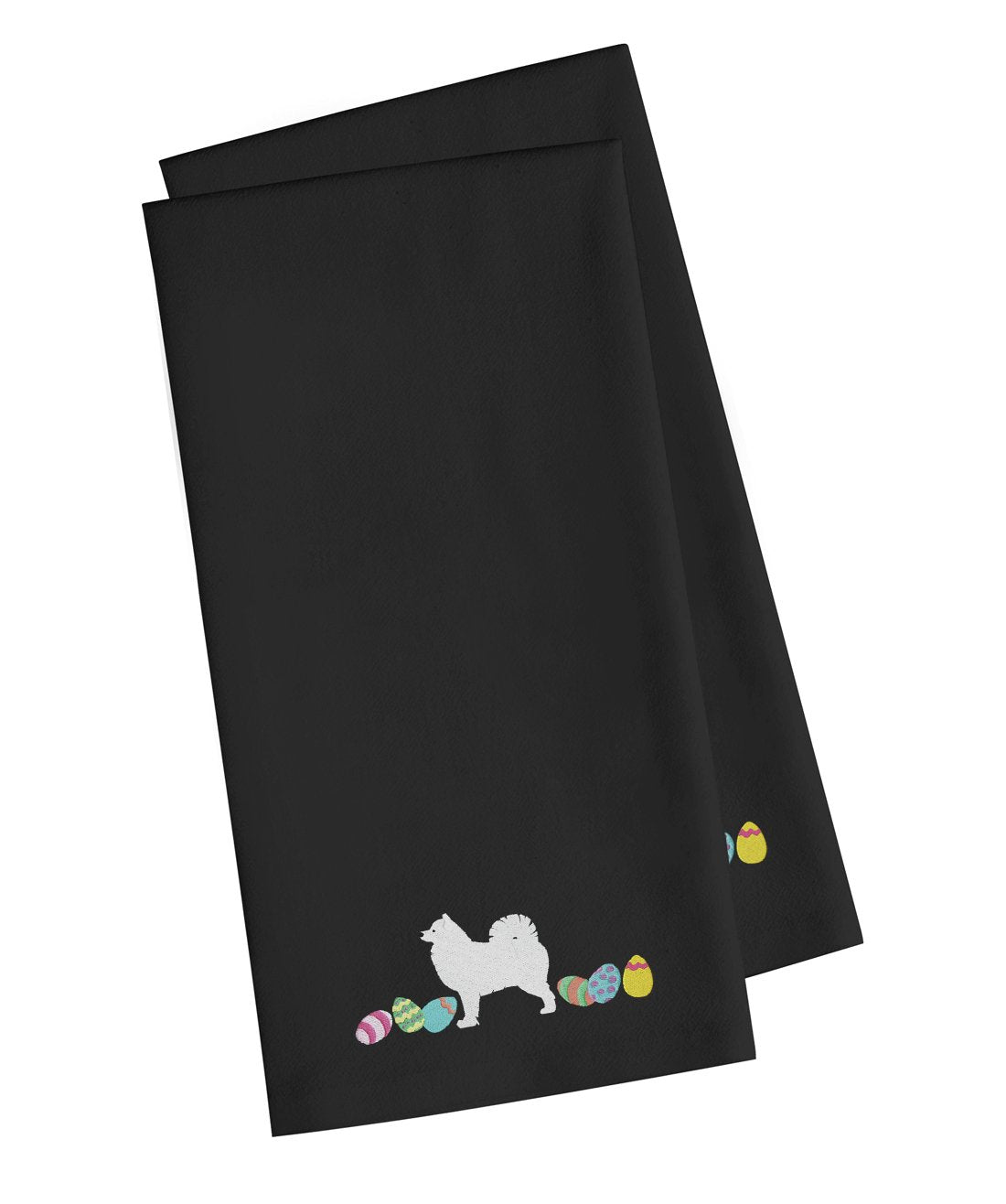 Samoyed Easter Black Embroidered Towel Set of 2 Decorative Bathroom Guest Hand Towel for Hand, Face, Tea, Dishcloth, 19 X 25, Black