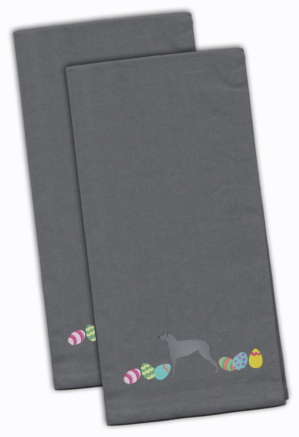 Scottish Deerhound Easter Gray Embroidered Towel Set of 2