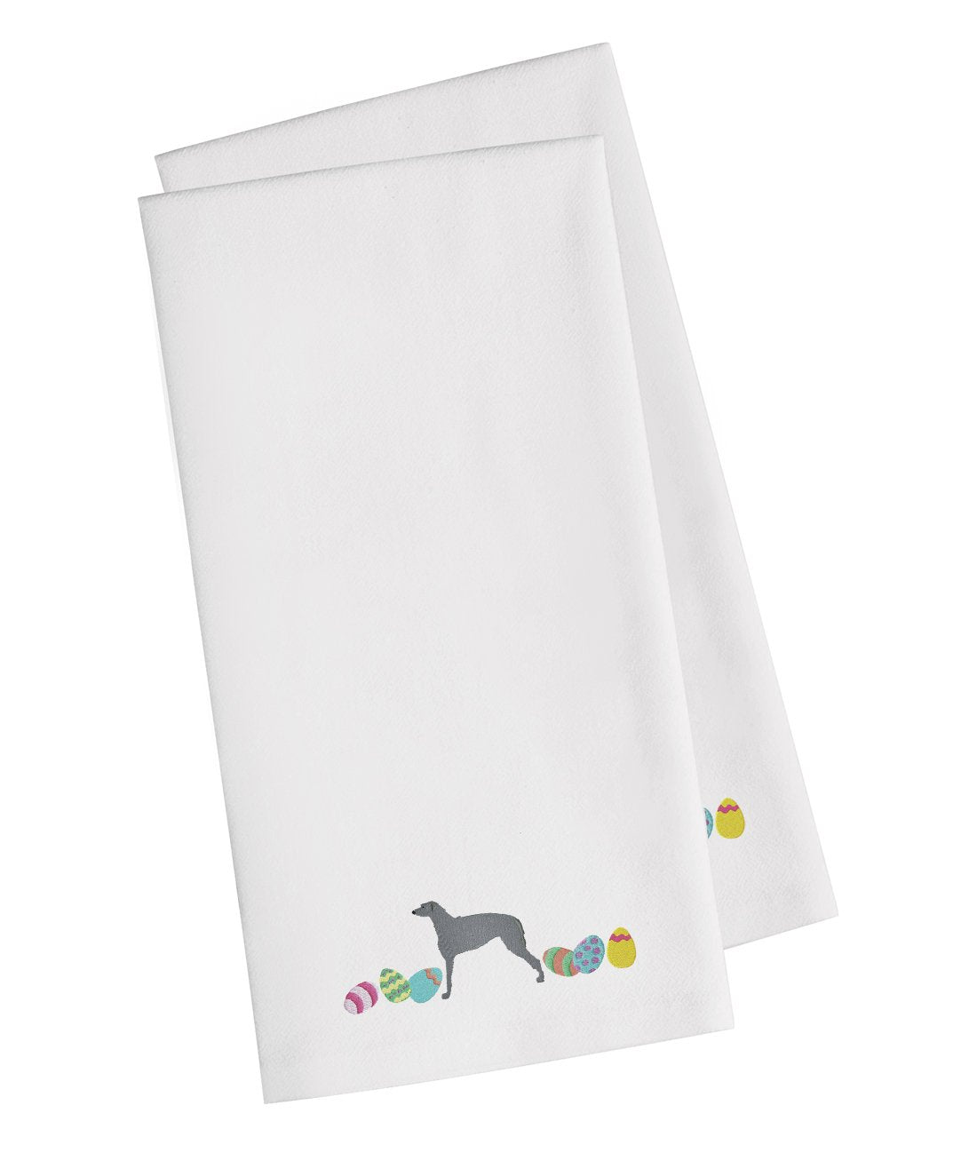 Scottish Deerhound Easter White Embroidered Towel Set of 2 Decorative Bathroom Guest Hand Towel for Hand, Face, Tea, Dishcloth, 19 X 25, White