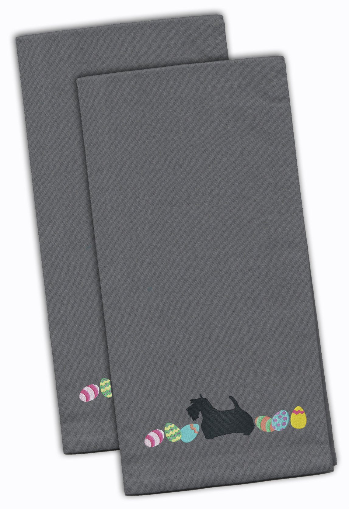 Scottish Terrier Easter Gray Embroidered Towel Set of 2