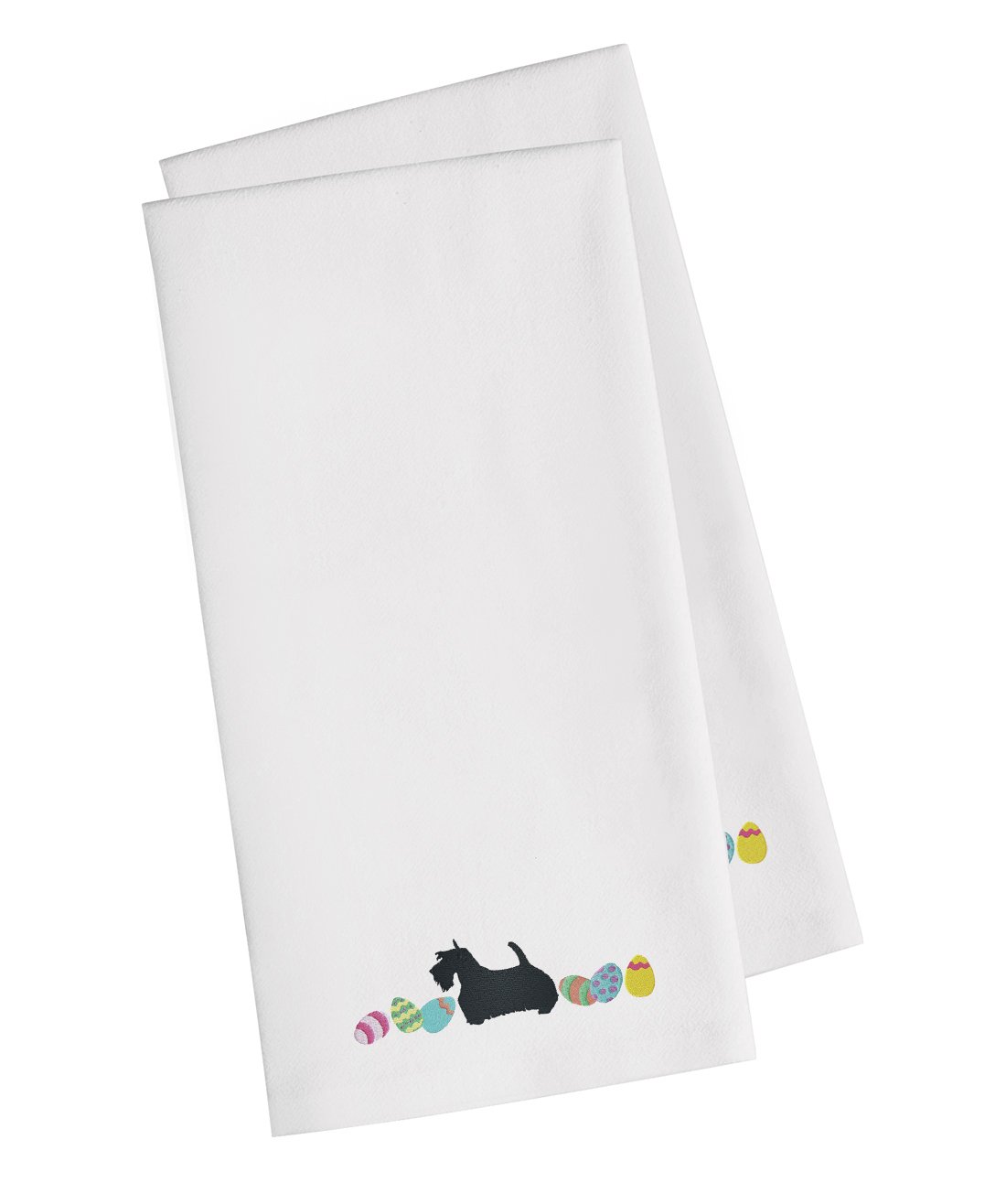 Scottish Terrier Easter White Embroidered Towel Set of 2 Decorative Bathroom Guest Hand Towel for Hand, Face, Tea, Dishcloth, 19 X 25, White