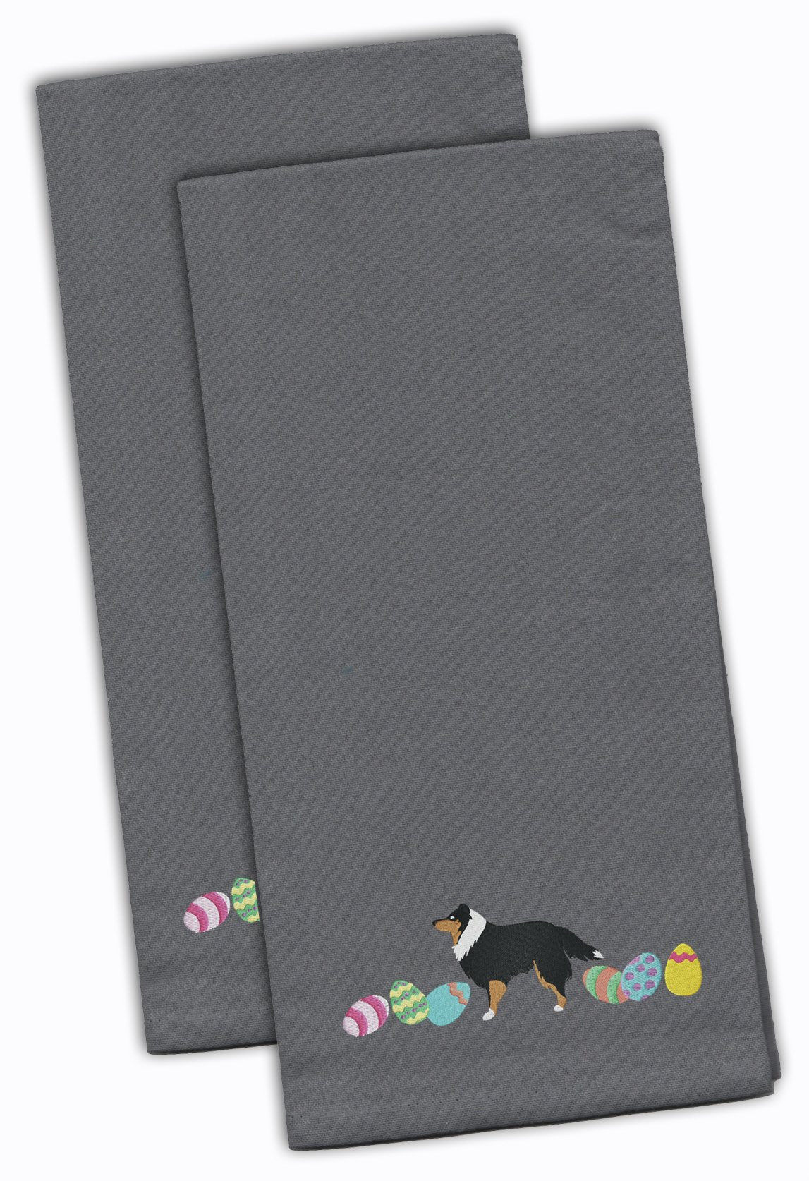 Sheltie Easter Gray Embroidered Towel Set of 2