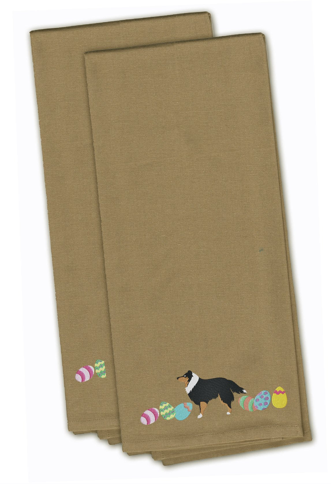 Sheltie Easter Tan Embroidered Towel Set of 2 Decorative Bathroom Guest Hand Towel for Hand, Face, Tea, Dishcloth, 19 X 25, Tan
