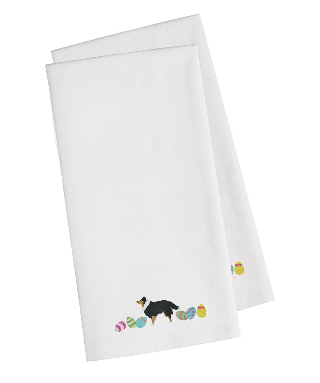 Sheltie Easter White Embroidered Towel Set of 2 Decorative Bathroom Guest Hand Towel for Hand, Face, Tea, Dishcloth, 19 X 25, White