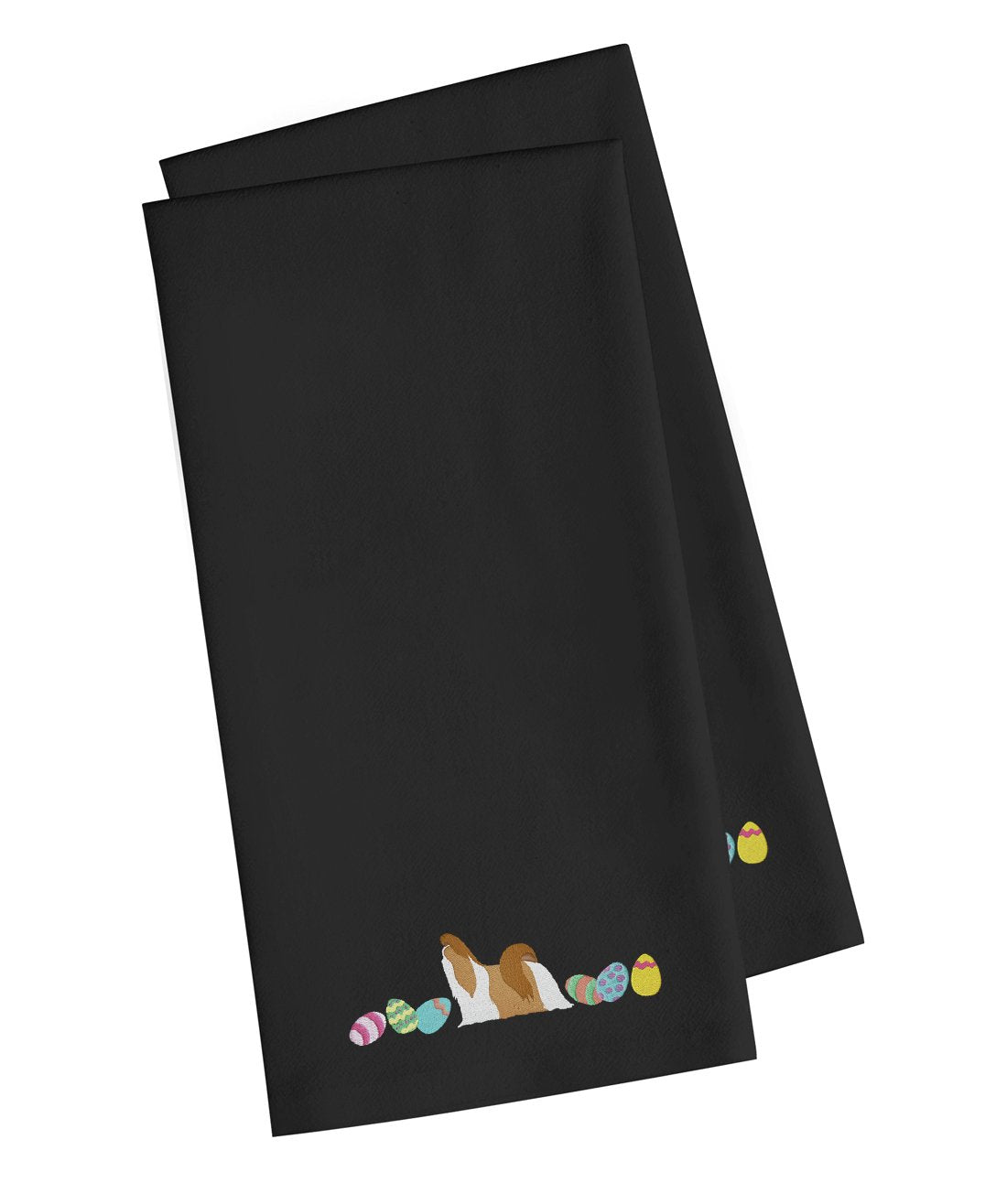 Shih Tzu Easter Black Embroidered Towel Set of 2 Decorative Bathroom Guest Hand Towel for Hand, Face, Tea, Dishcloth, 19 X 25, Black