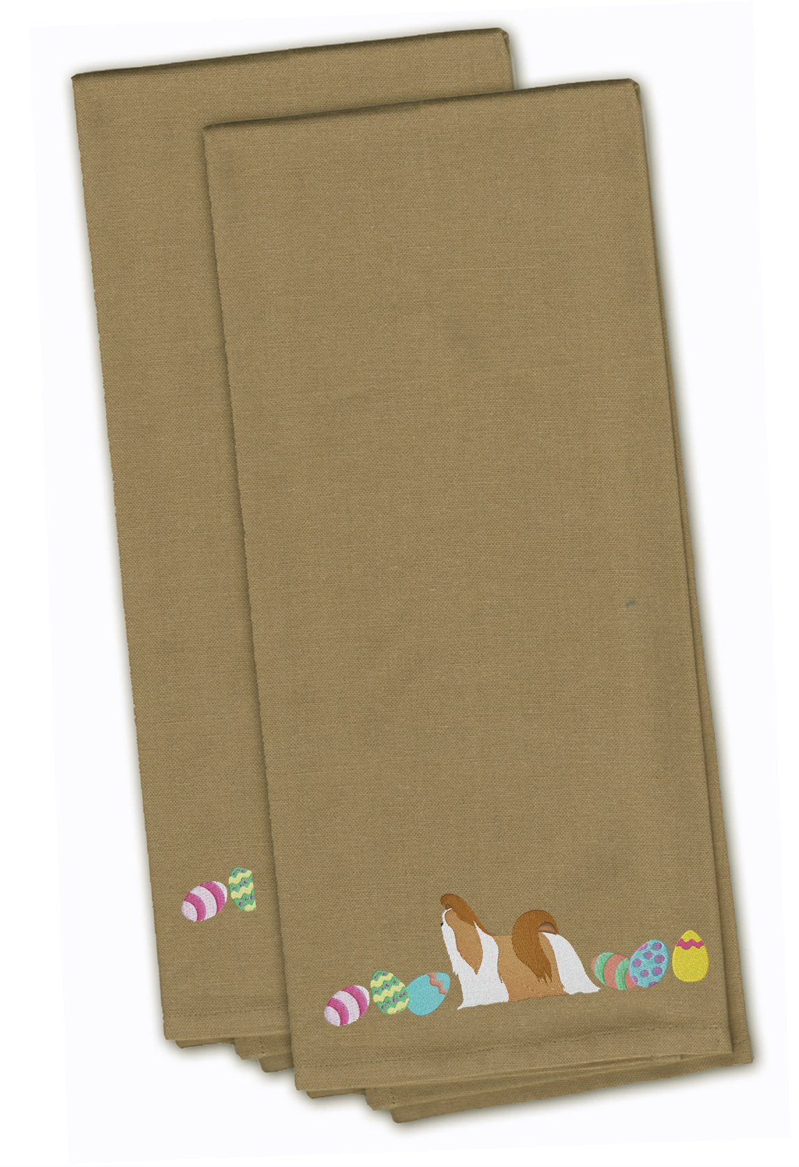 Shih Tzu Easter Tan Embroidered Towel Set of 2 Decorative Bathroom Guest Hand Towel for Hand, Face, Tea, Dishcloth, 19 X 25, Tan
