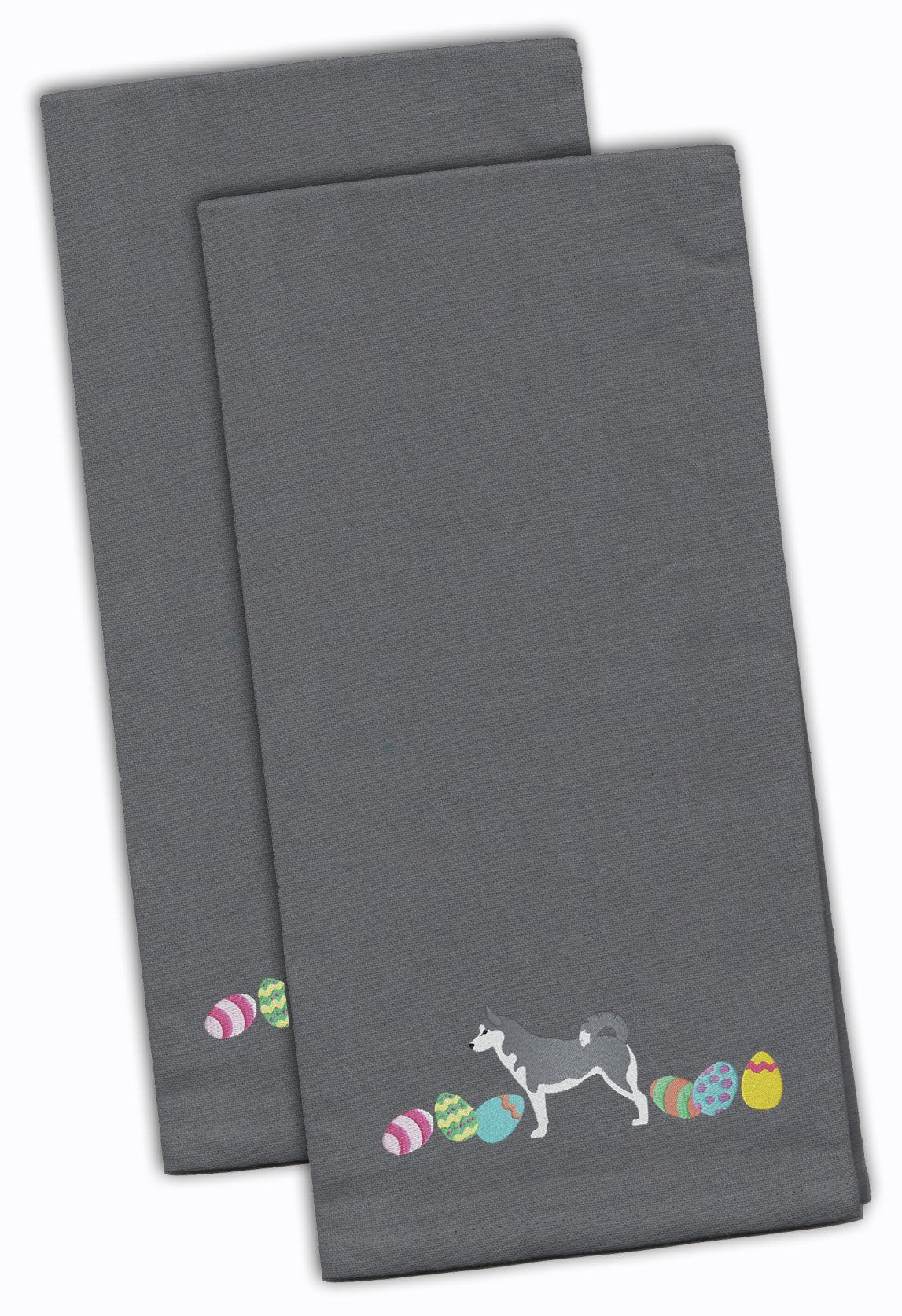 Siberian Husky Easter Gray Embroidered Towel Set of 2