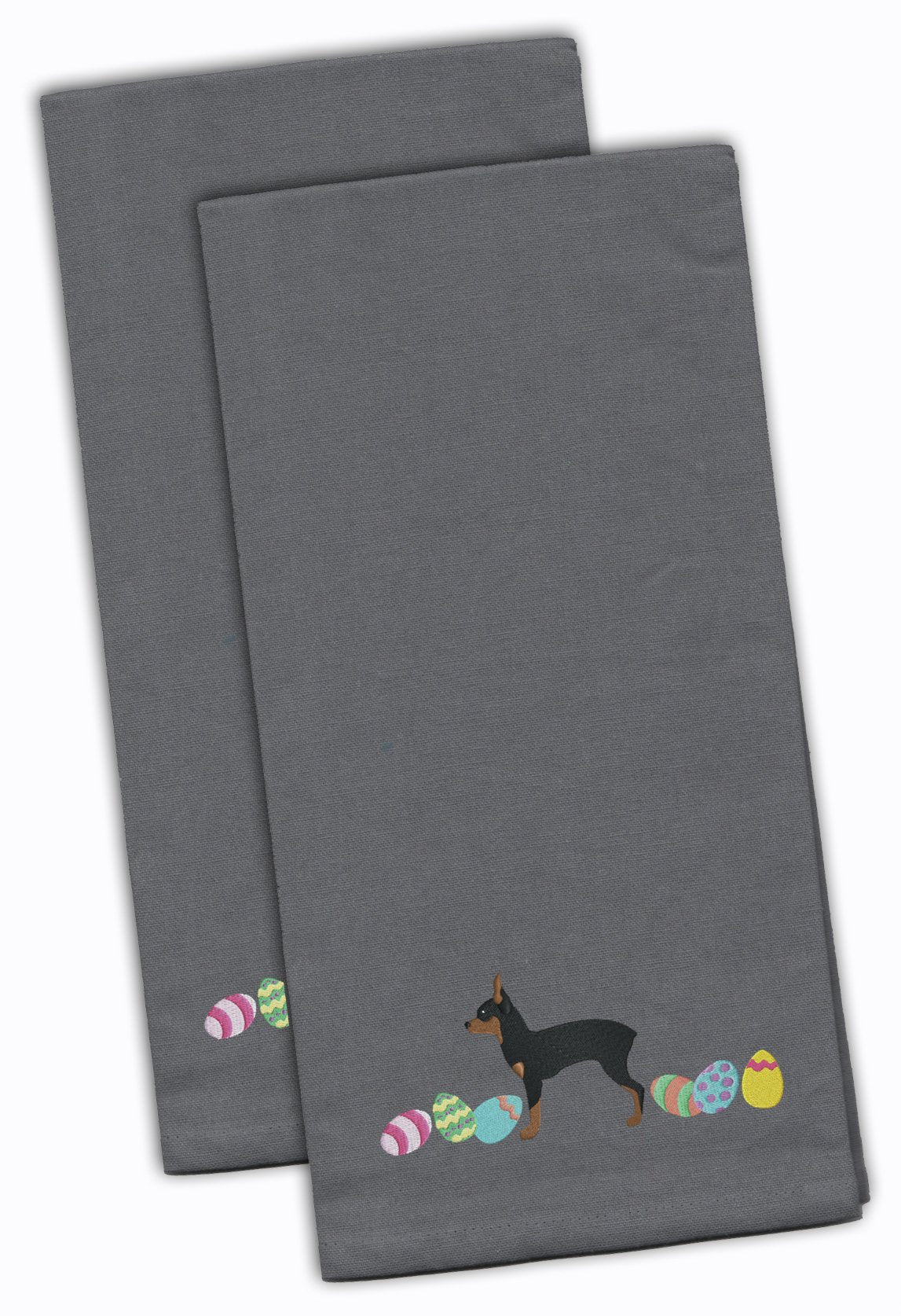 Toy Fox Terrier Easter Gray Embroidered Towel Set of 2