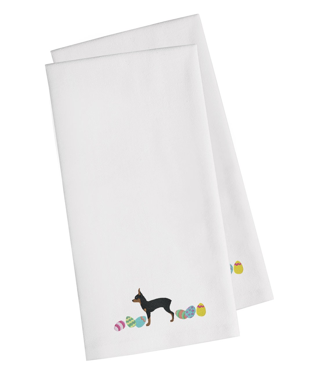 Toy Fox Terrier Easter White Embroidered Towel Set of 2 Decorative Bathroom Guest Hand Towel for Hand, Face, Tea, Dishcloth, 19 X 25, White