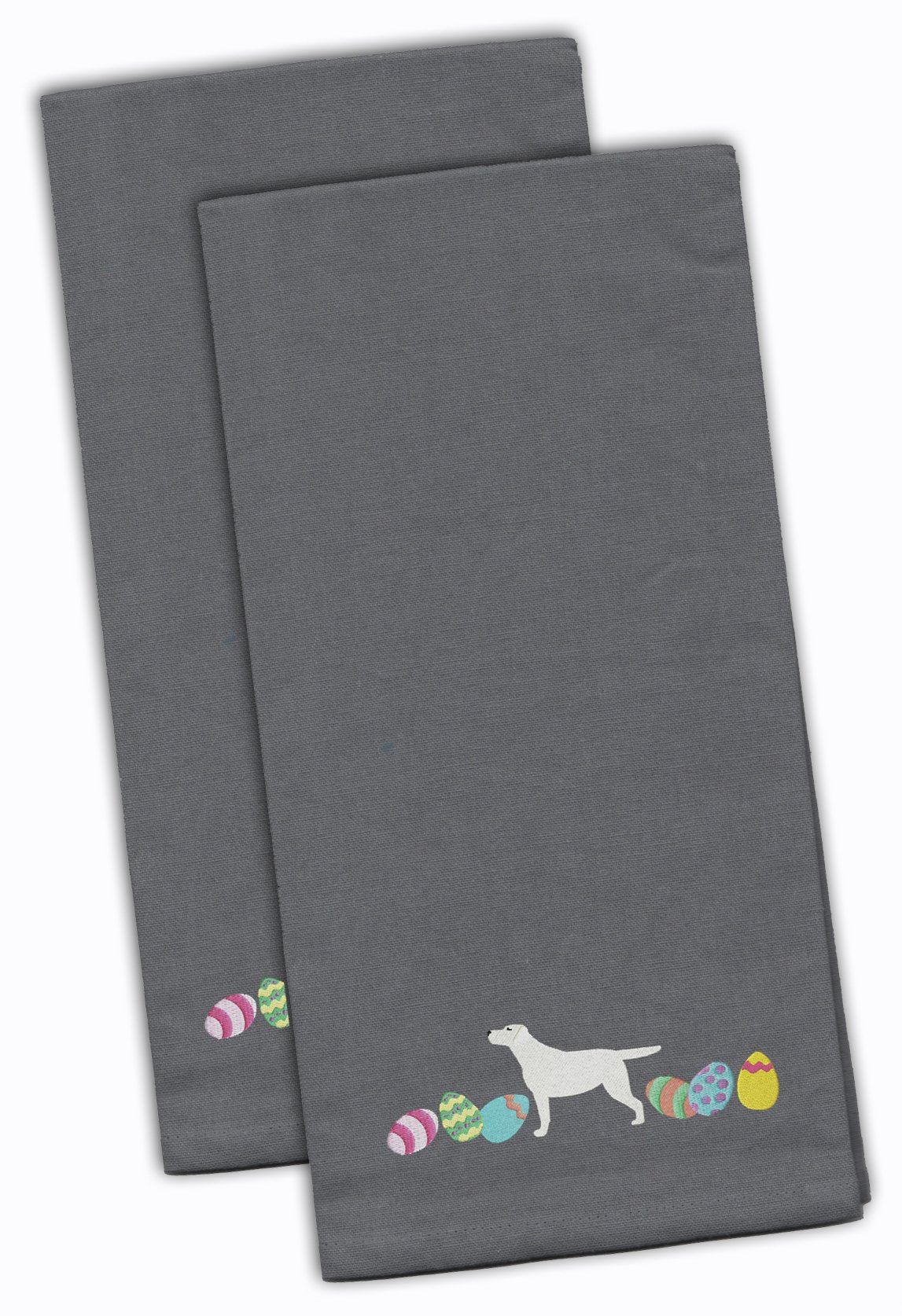 Yellow Labrador Retriever Easter Gray Embroidered Towel Set of 2