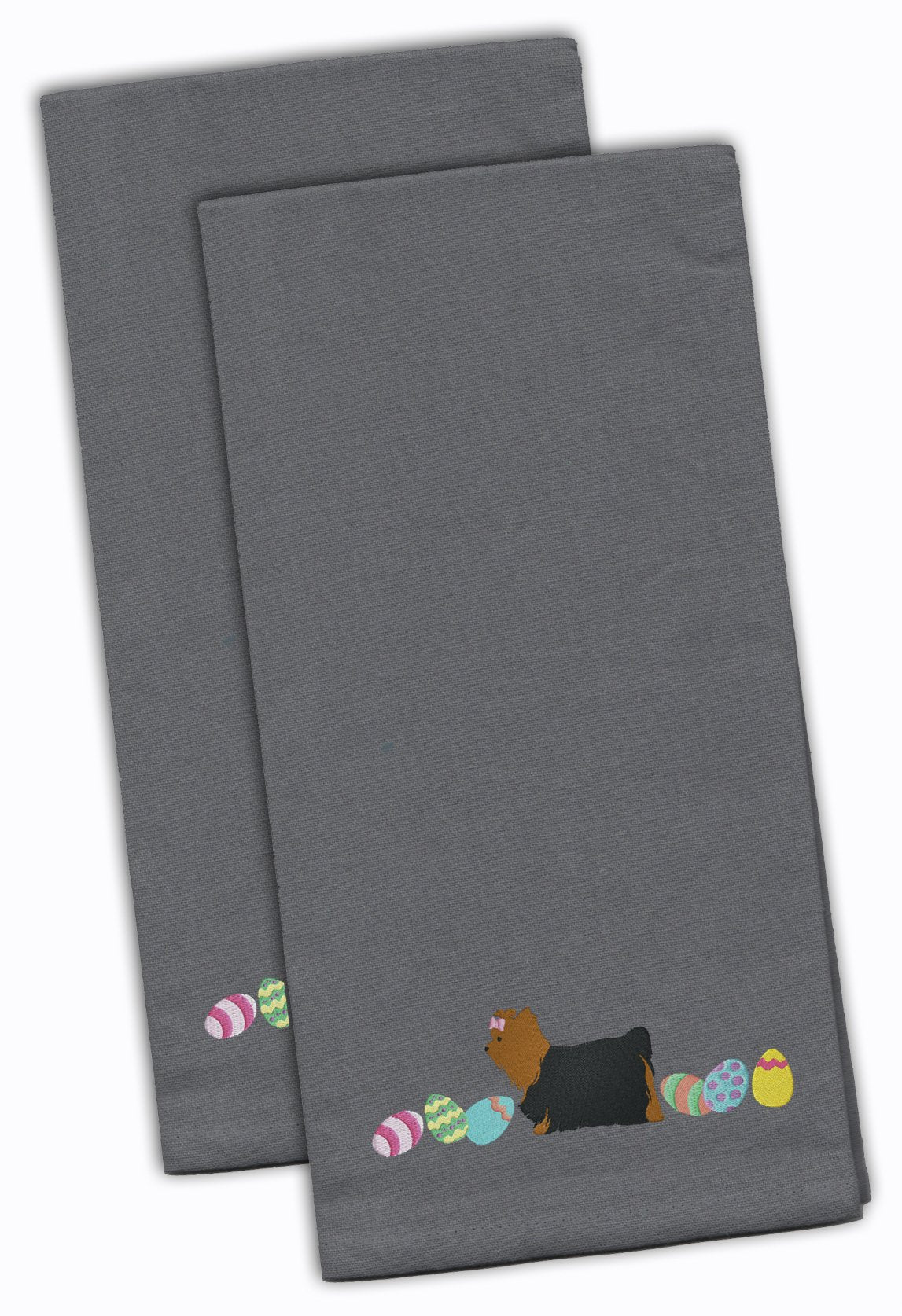 Yorkie Yorkshire Terrier Easter Gray Embroidered Towel Set of 2