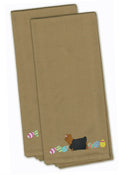 Yorkie Yorkshire Terrier Easter Tan Embroidered Towel Set of 2 Decorative Bathroom Guest Hand Towel for Hand, Face, Tea, Dishcloth, 19 X 25, Tan