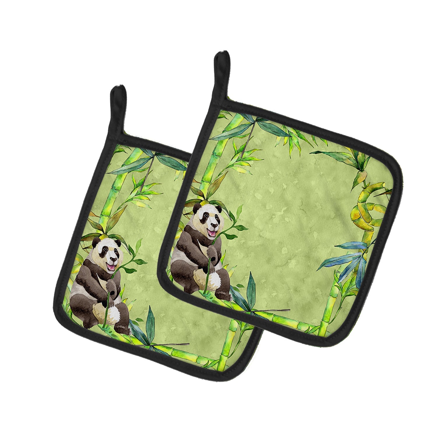 Panda Bear and Bamboo Pot Holder Set of 2 Heat Resistant Quilted Hot Pads 7.5 x 7.5 Inch, Insulated Kitchen Trivets for Cooking & Baking